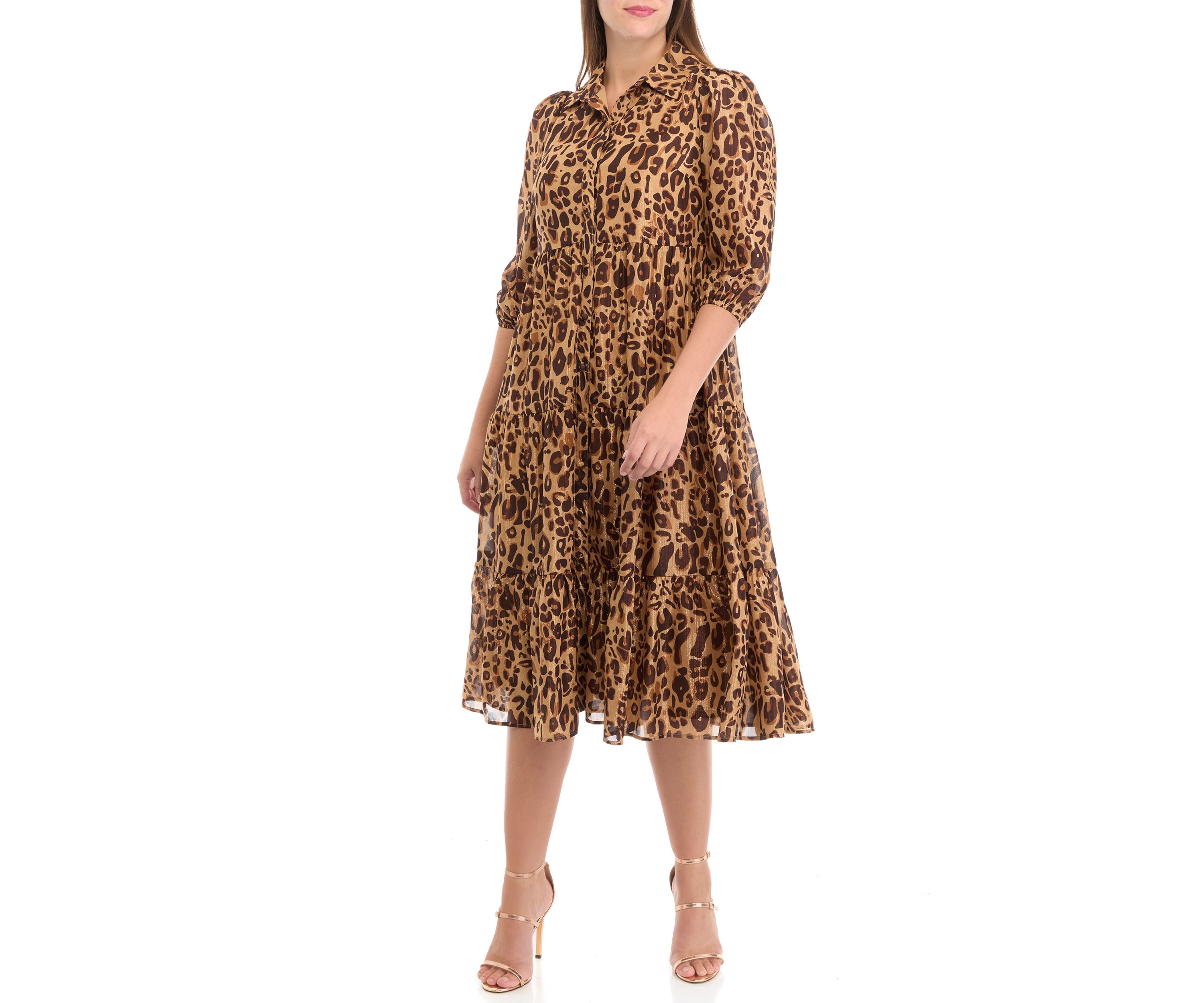Womens 3/4 Sleeve Lurex Shine Shirtdress