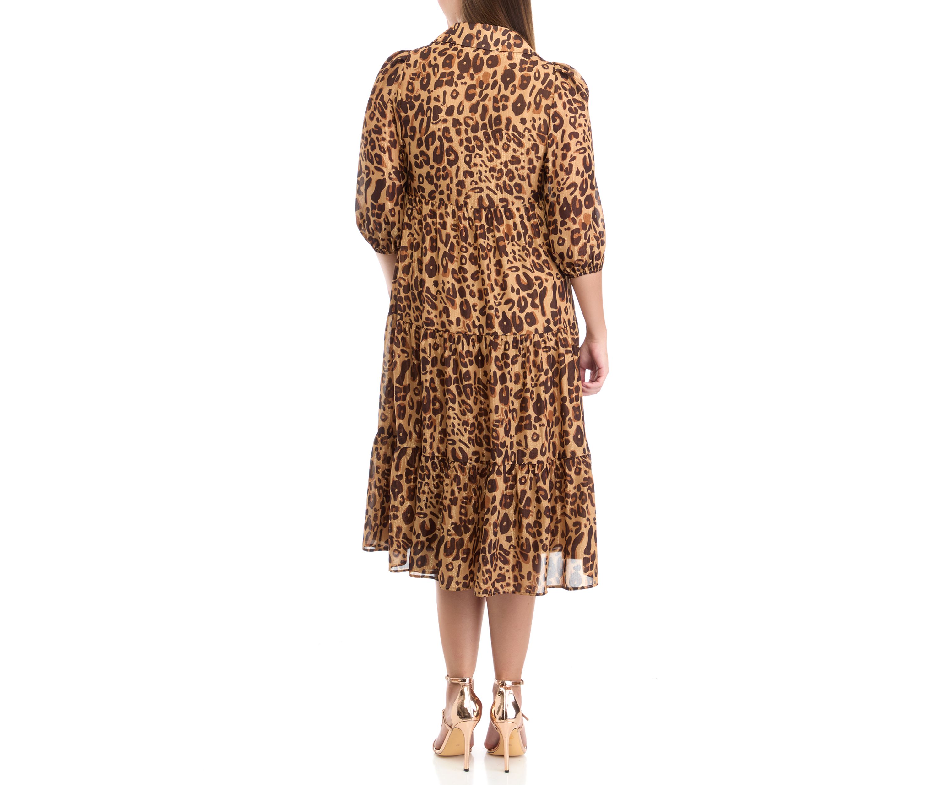 Womens 3/4 Sleeve Lurex Shine Shirtdress
