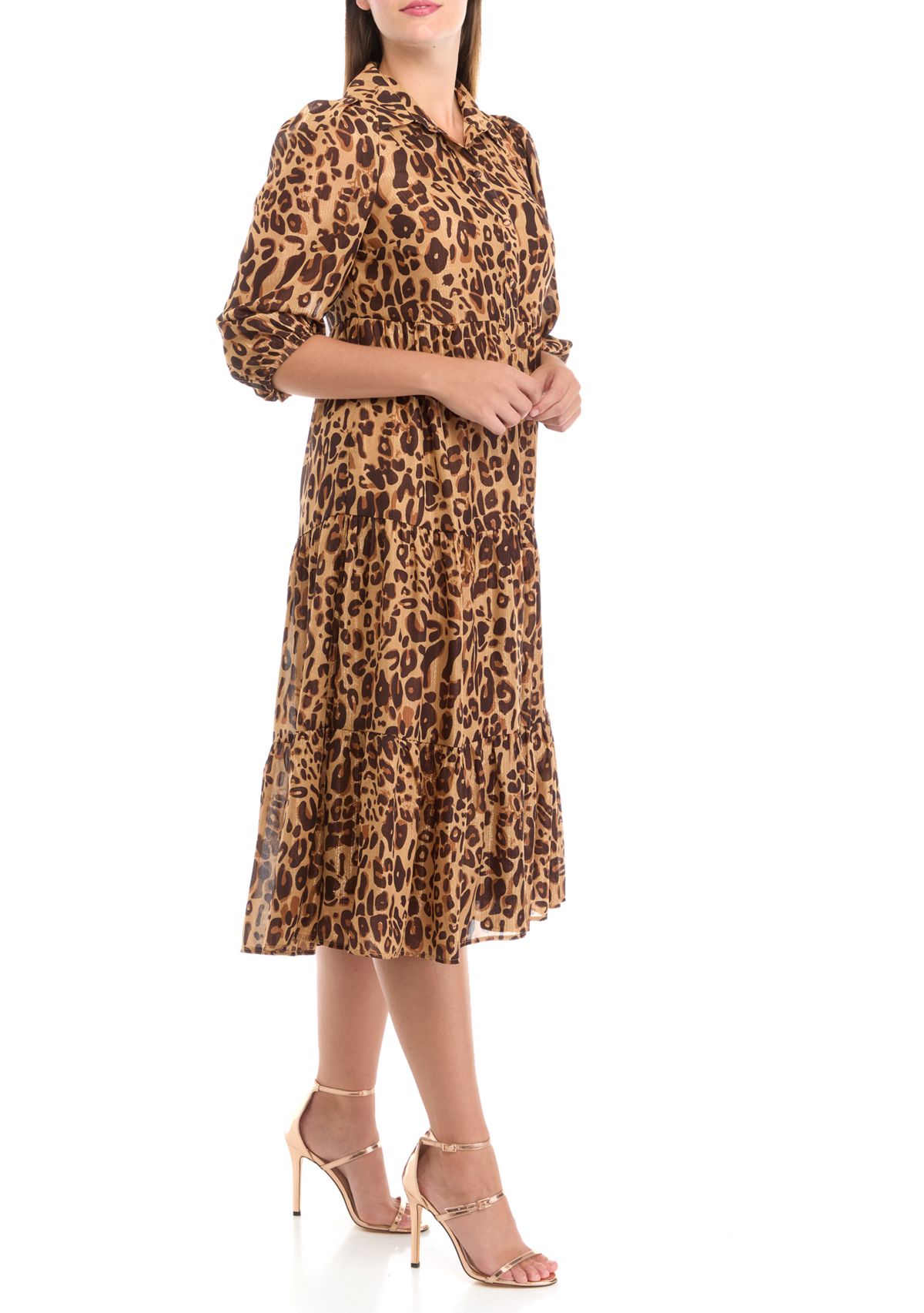 Womens 3/4 Sleeve Lurex Shine Shirtdress