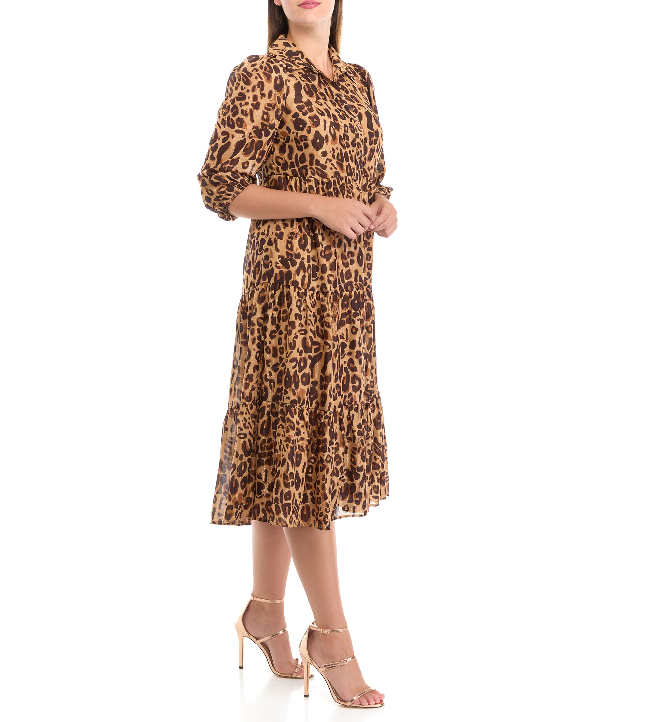 Womens 3/4 Sleeve Lurex Shine Shirtdress