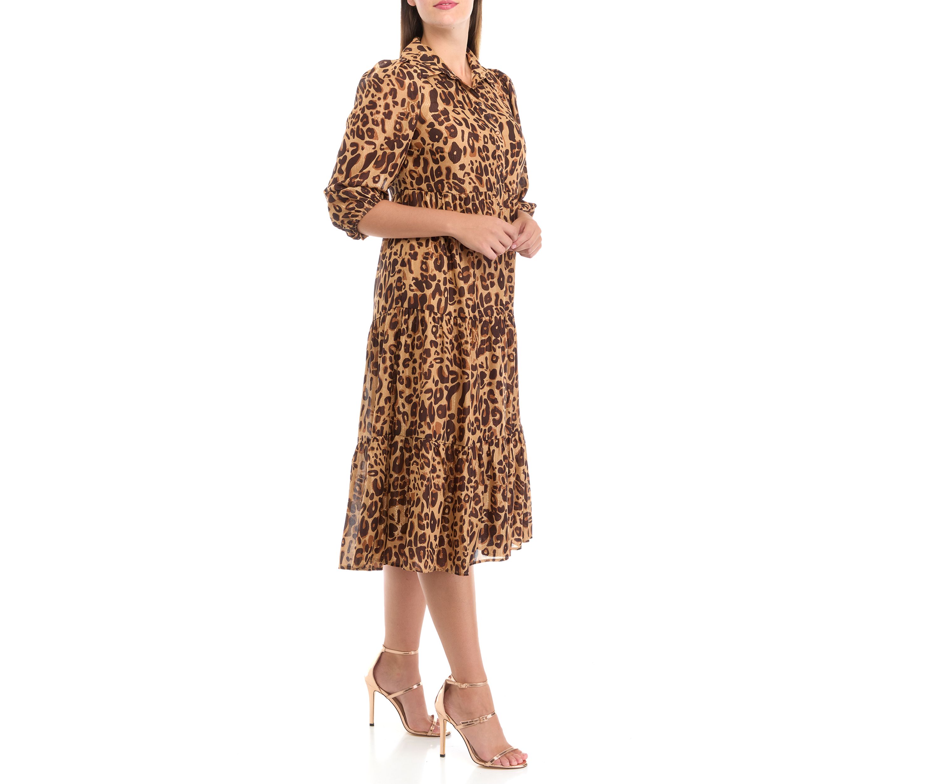 Womens 3/4 Sleeve Lurex Shine Shirtdress