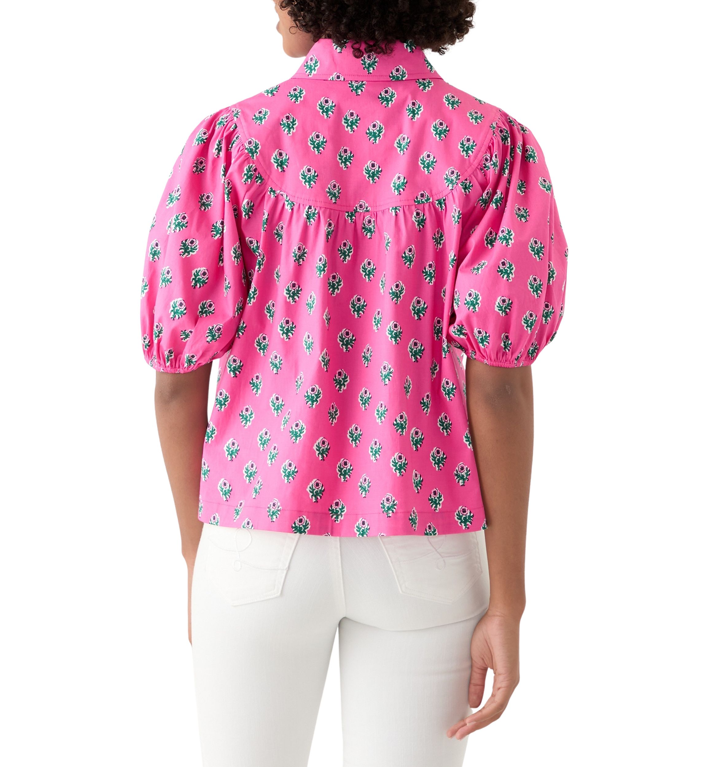 Womens Puff Sleeve Button Front Top