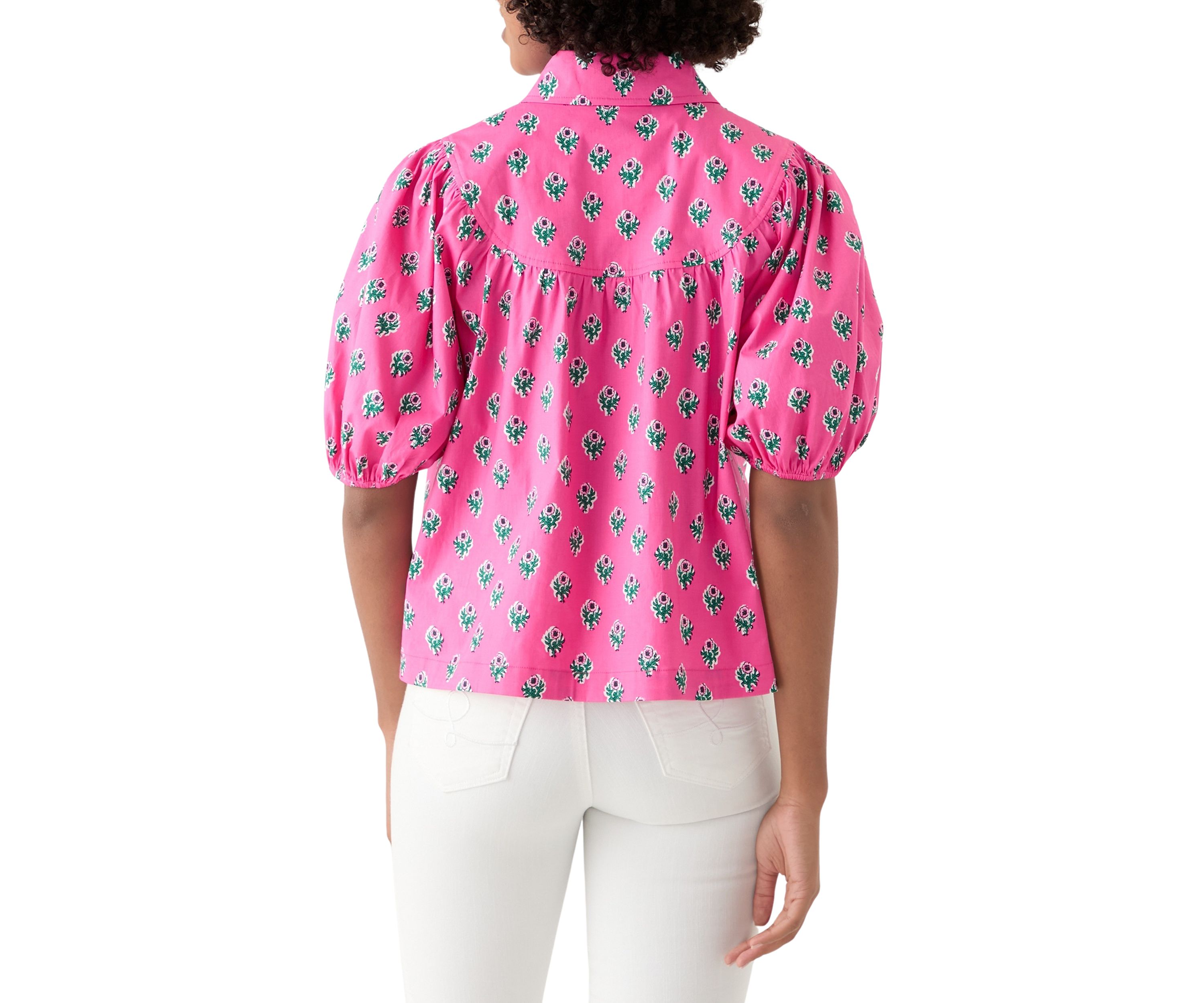 Womens Puff Sleeve Button Front Top