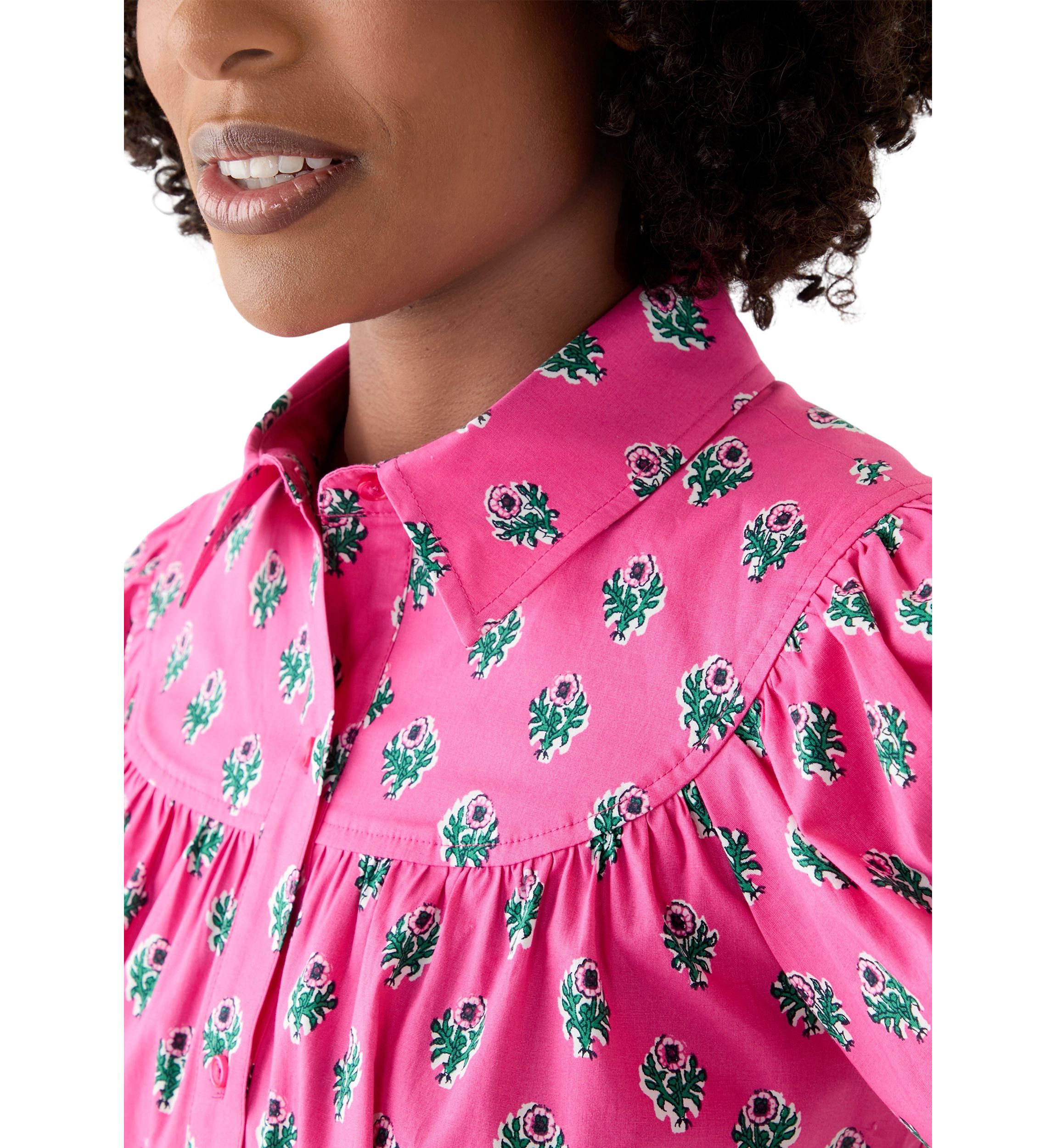 Womens Puff Sleeve Button Front Top