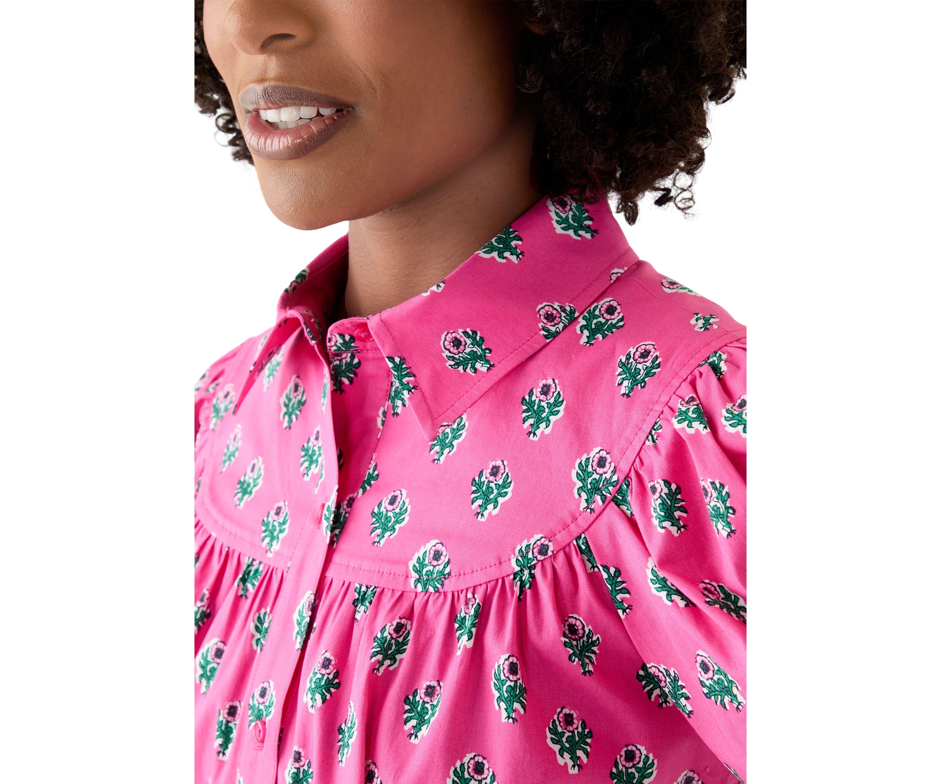 Womens Puff Sleeve Button Front Top