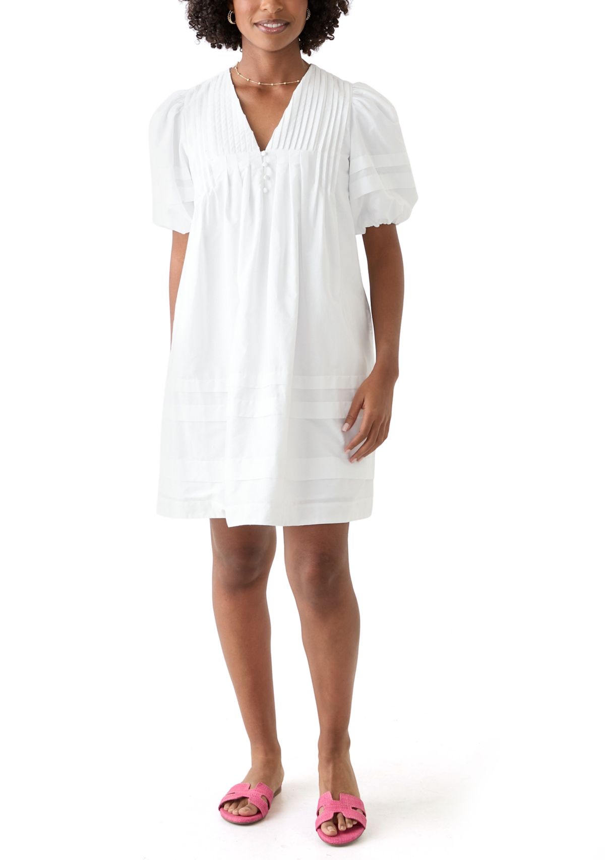 Womens Puff Pintuck Short Dress