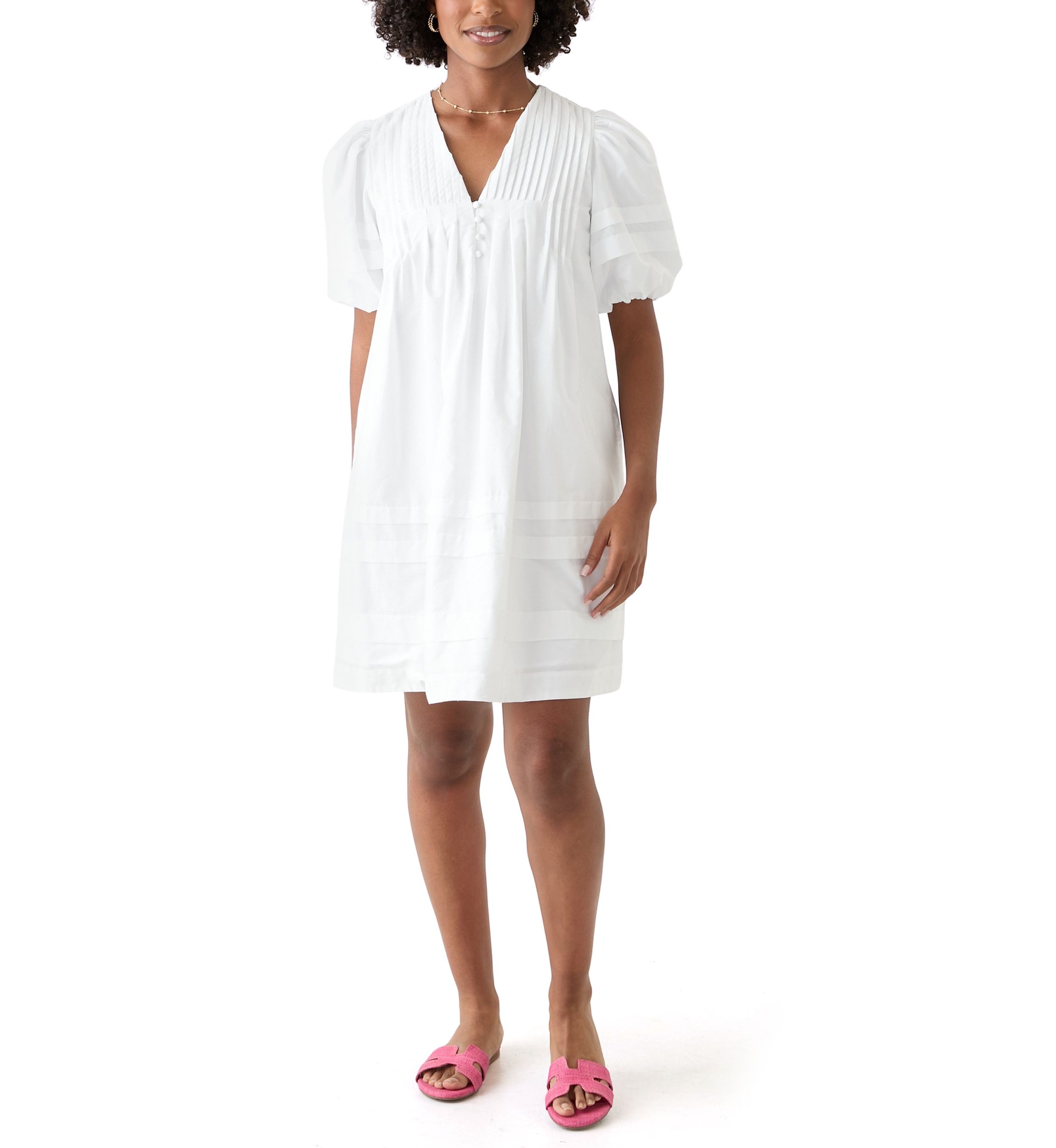 Womens Puff Pintuck Short Dress