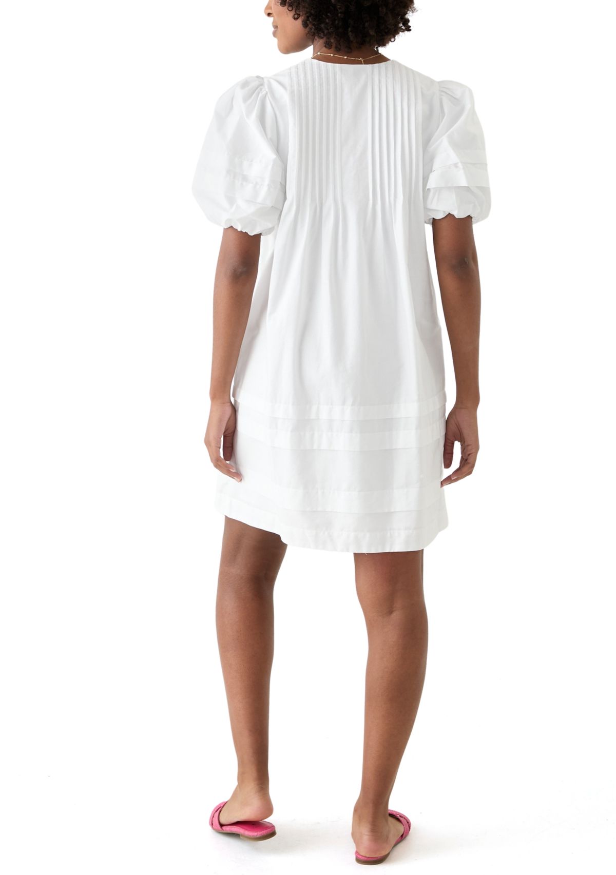 Womens Puff Pintuck Short Dress