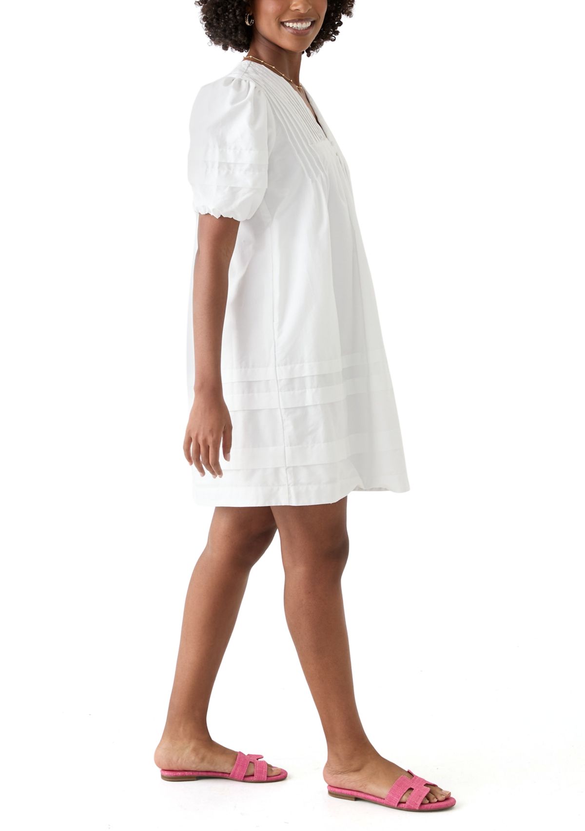 Womens Puff Pintuck Short Dress