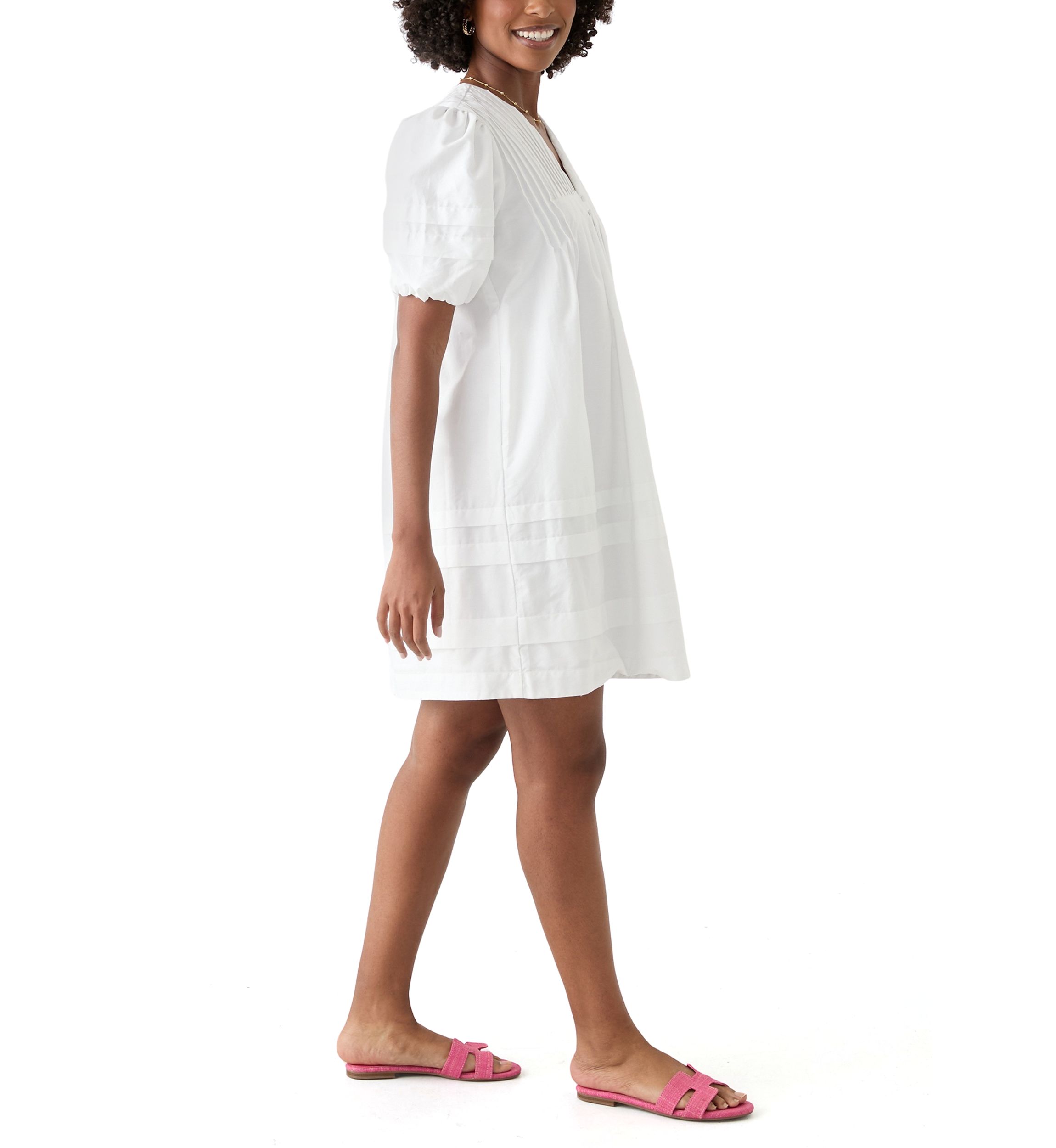 Womens Puff Pintuck Short Dress