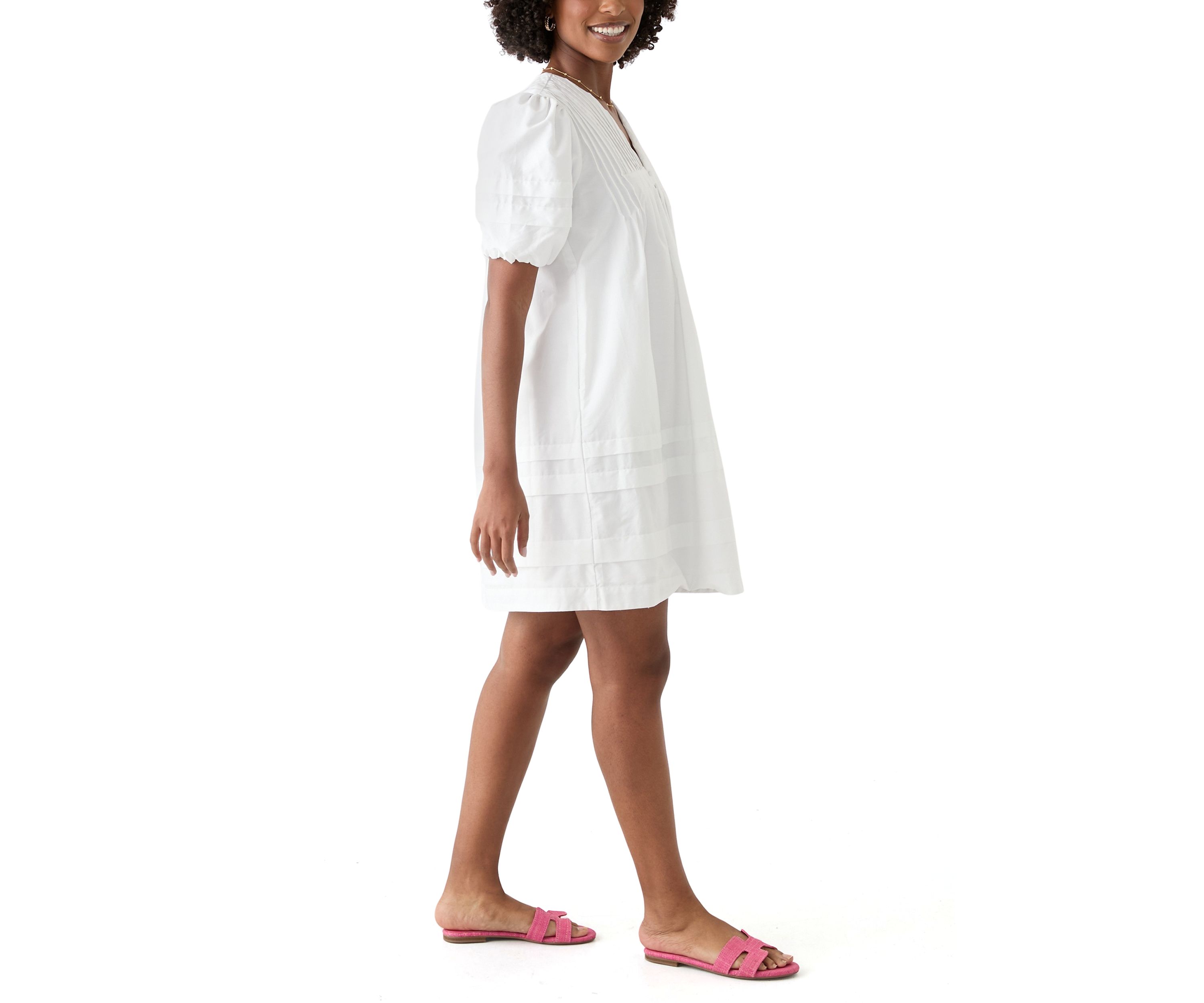 Womens Puff Pintuck Short Dress