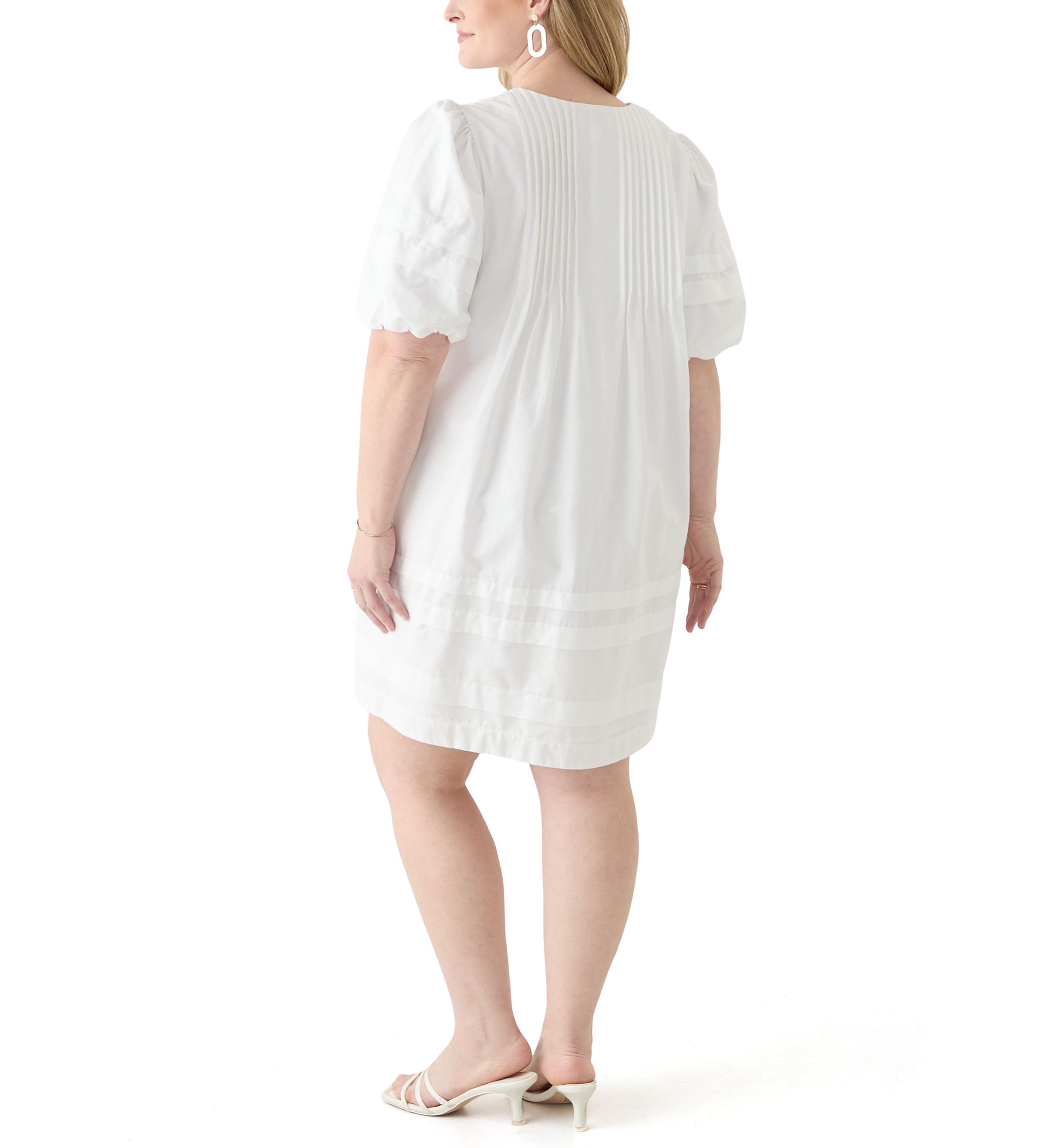 Plus Size Puff Sleeve Pintuck Short Dress