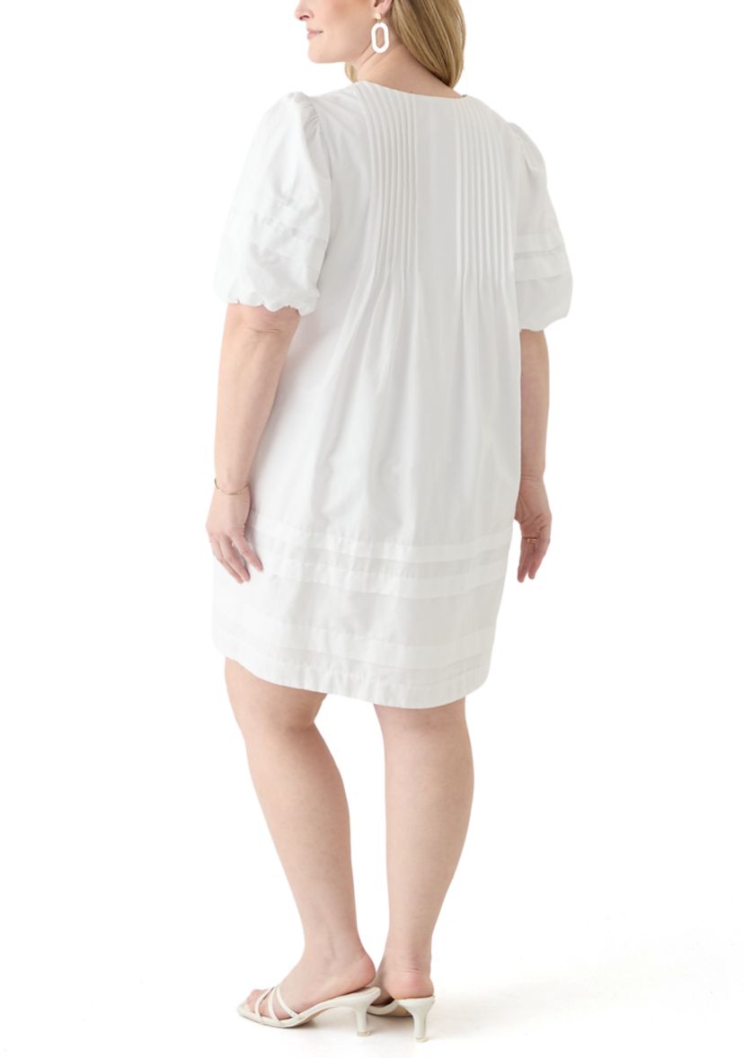 Plus Size Puff Sleeve Pintuck Short Dress