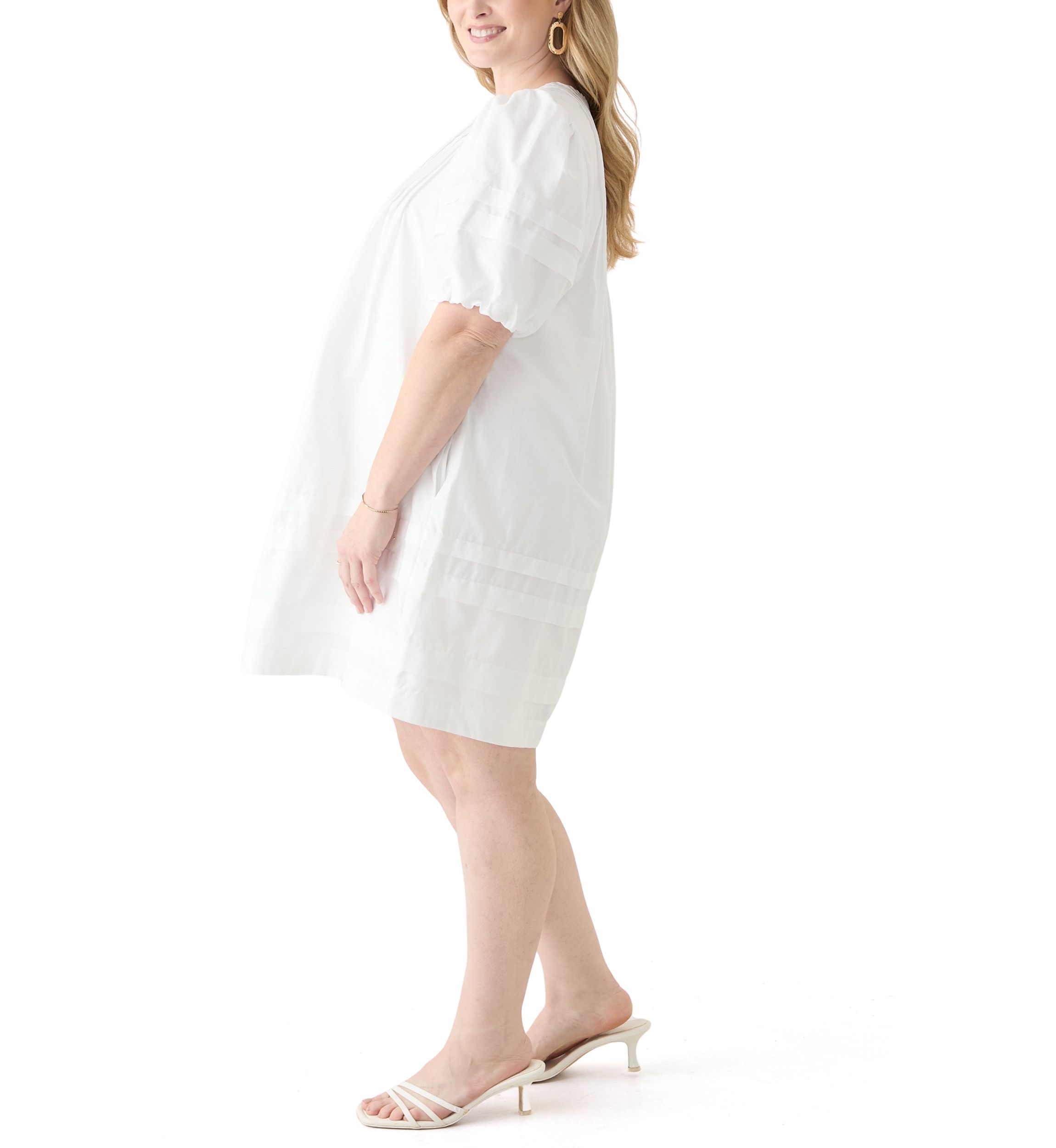 Plus Size Puff Sleeve Pintuck Short Dress