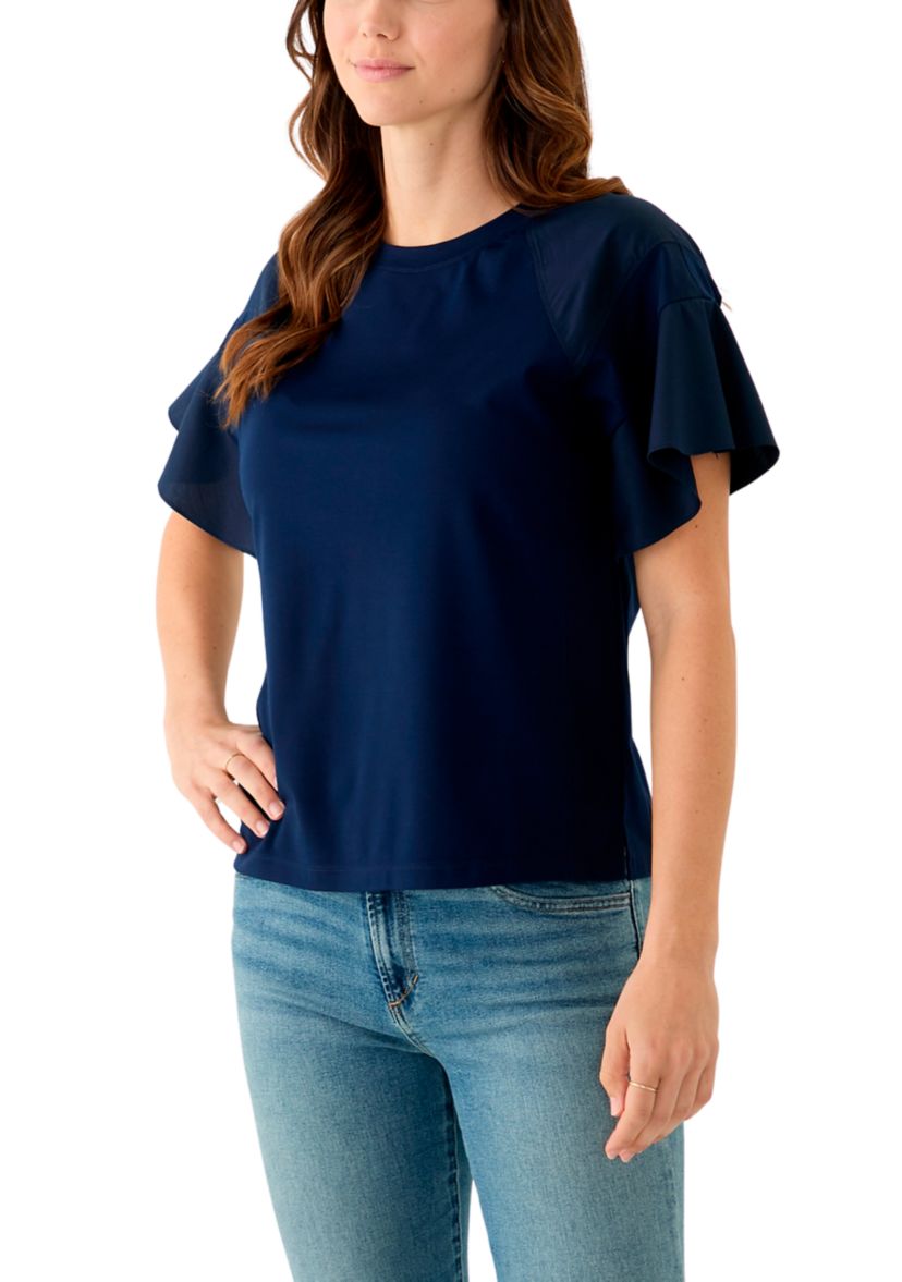Womens Ruffle Flounce Sleeve T-Shirt