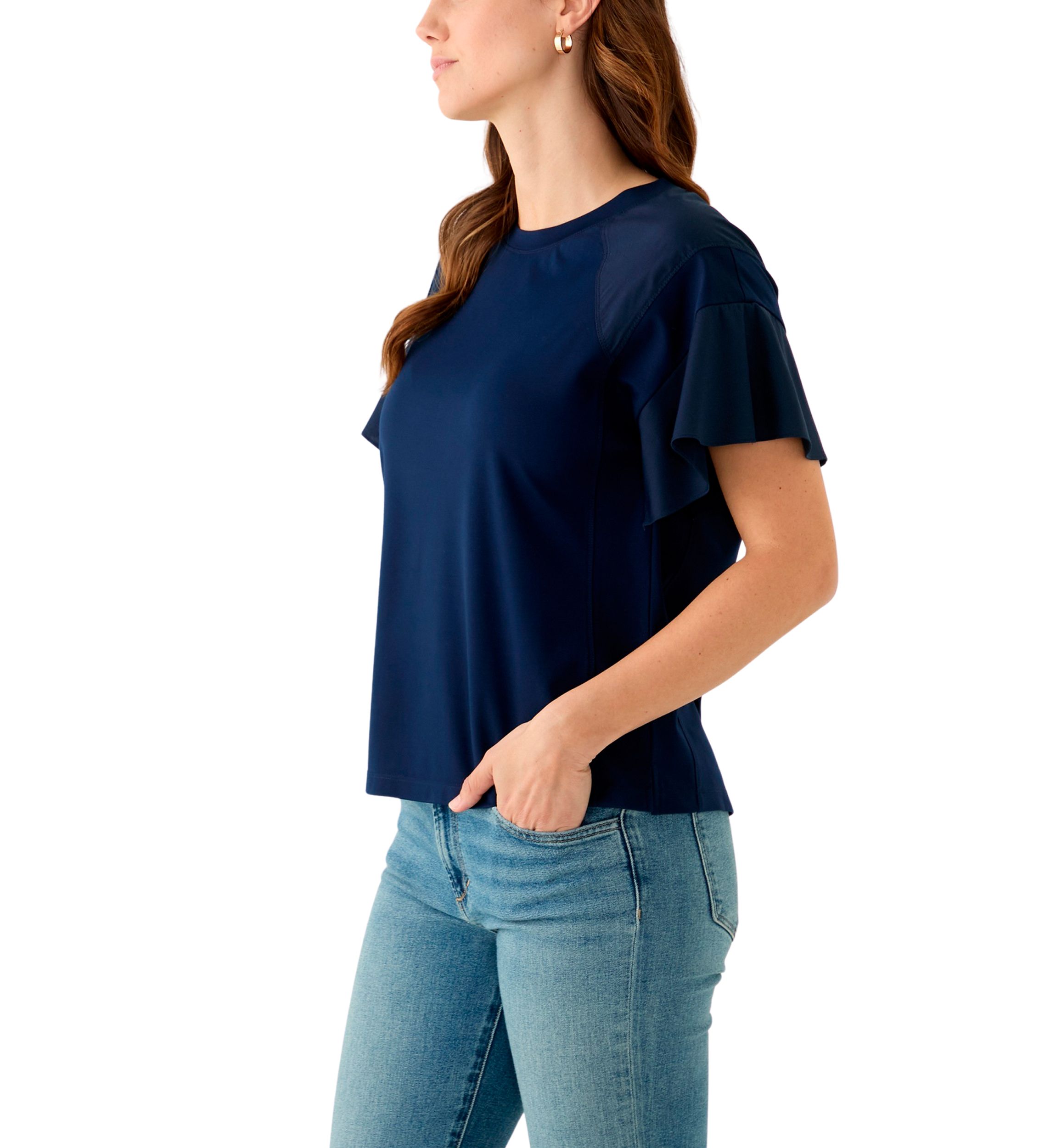 Womens Ruffle Flounce Sleeve T-Shirt