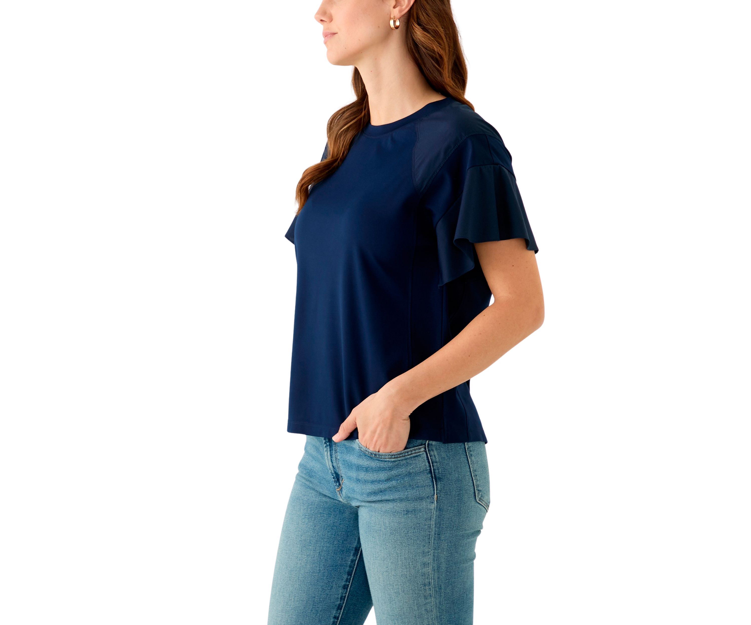 Womens Ruffle Flounce Sleeve T-Shirt