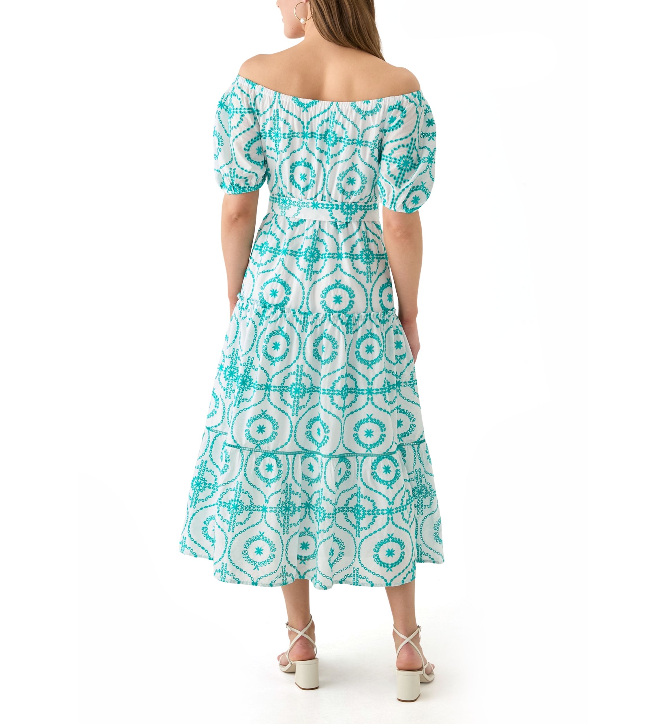 Womens Belted Maxi Eyelet Dress