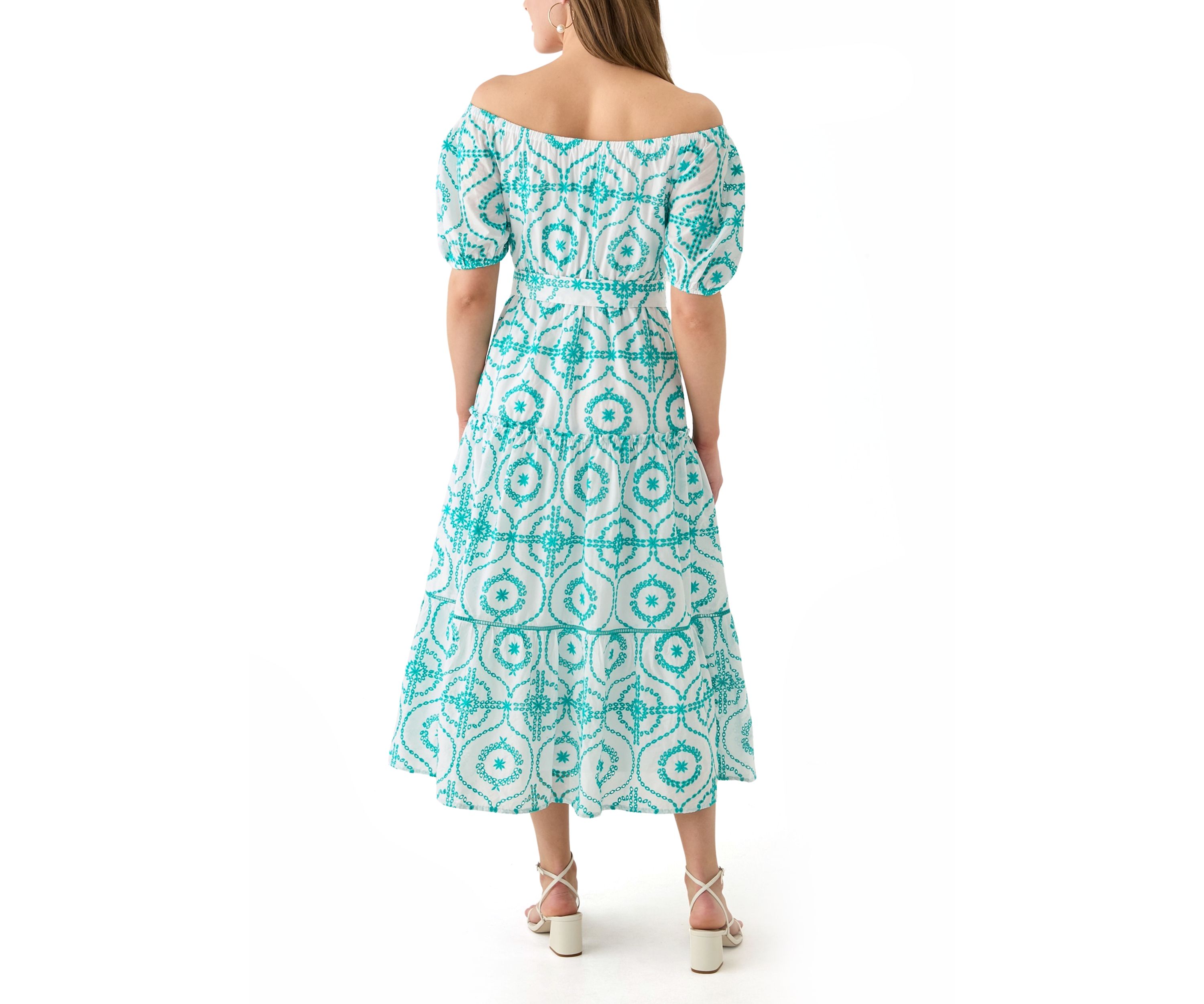 Womens Belted Maxi Eyelet Dress