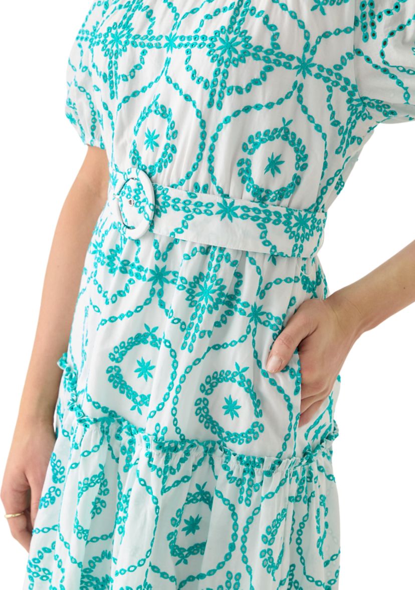 Womens Belted Maxi Eyelet Dress