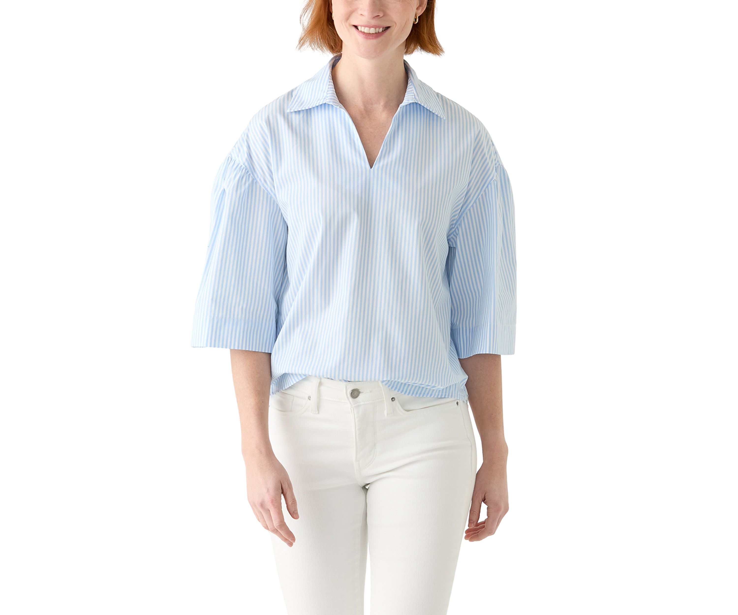 Womens 3/4 Popover Poplin Top 