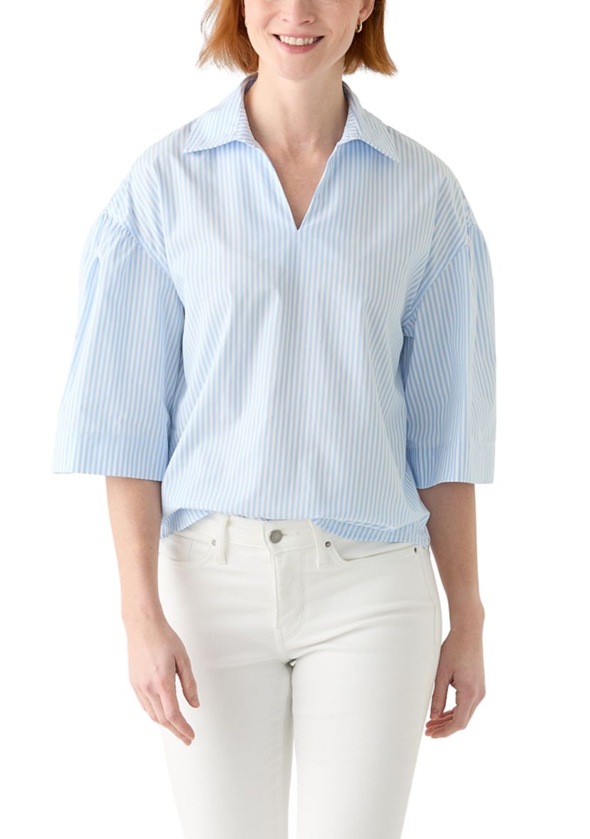 Womens 3/4 Popover Poplin Top 
