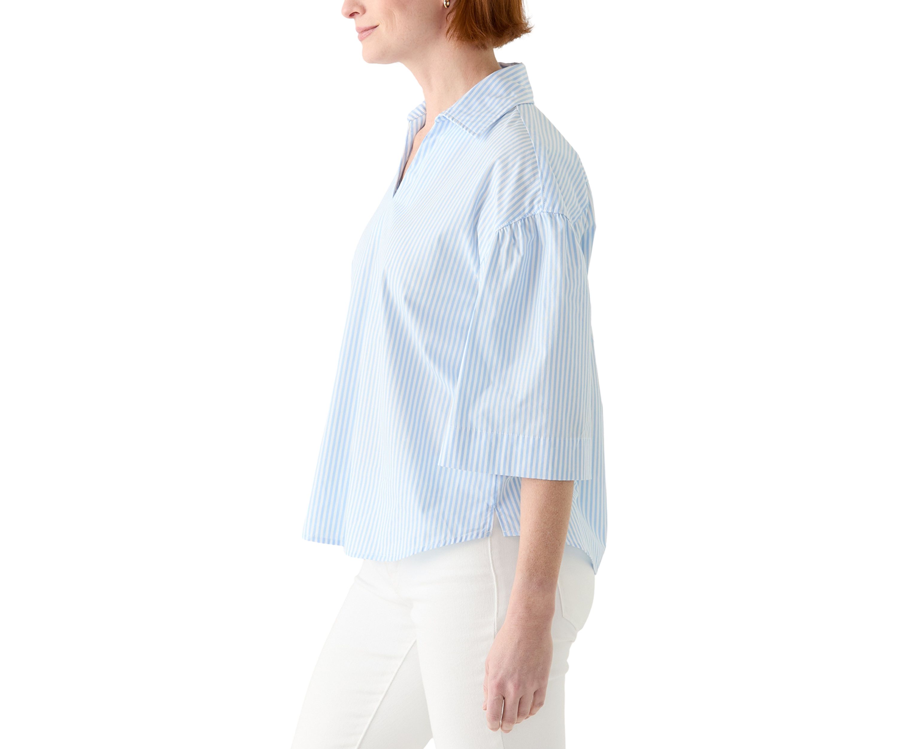 Womens 3/4 Popover Poplin Top 