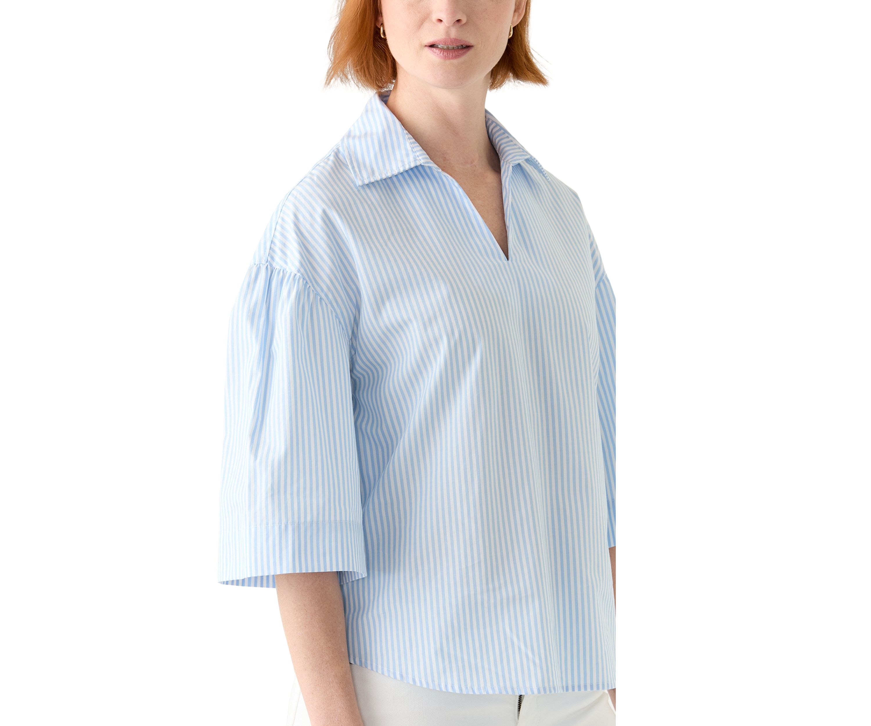 Womens 3/4 Popover Poplin Top 
