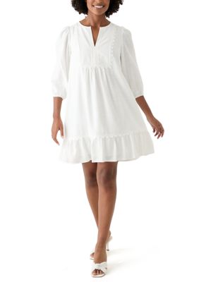 Crown & Ivy Women’s Ric Rac Bib Linen Dress, White, X-Large
