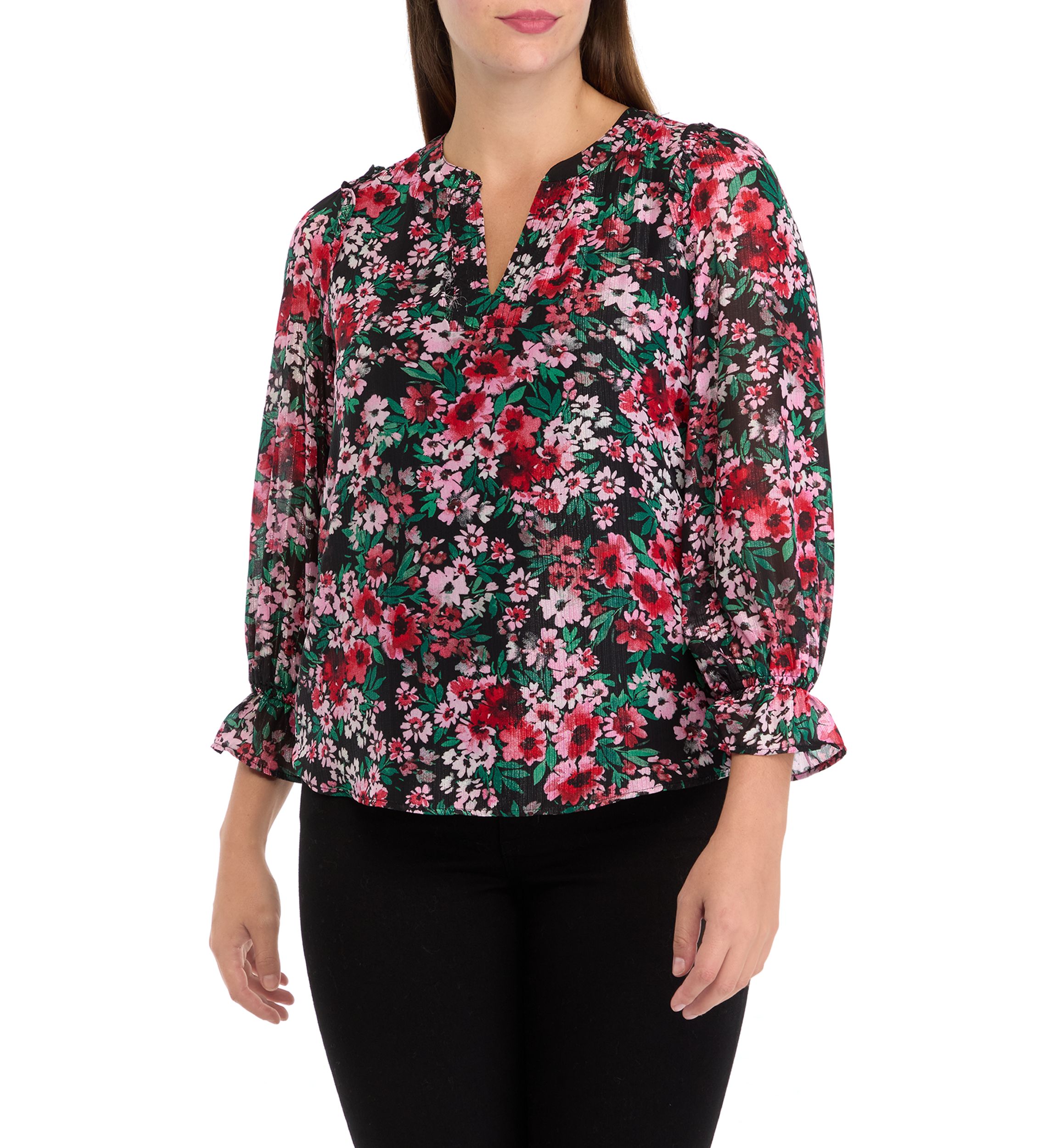 Womens Flutter Sleeve Split Neck Top