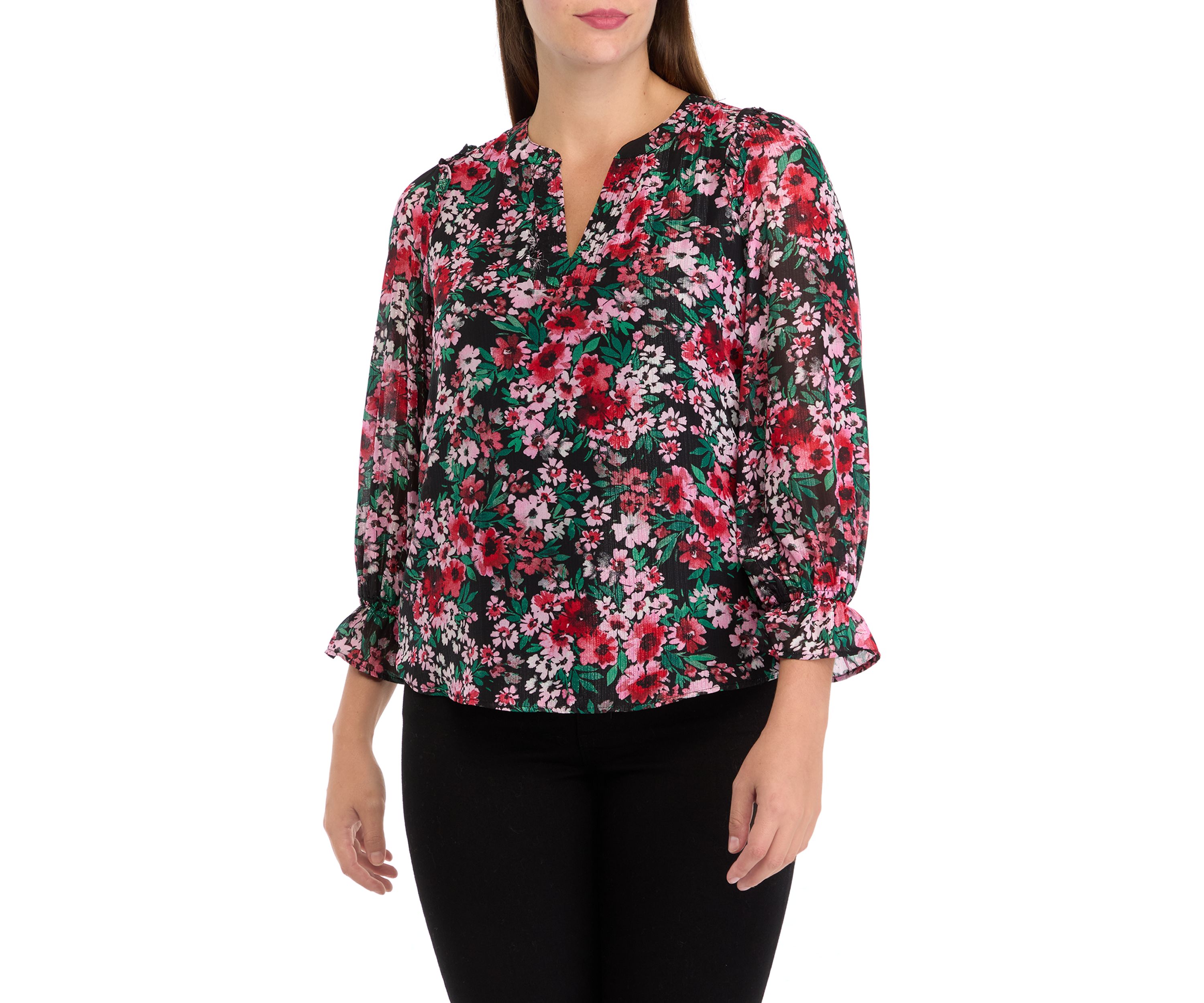 Womens Flutter Sleeve Split Neck Top