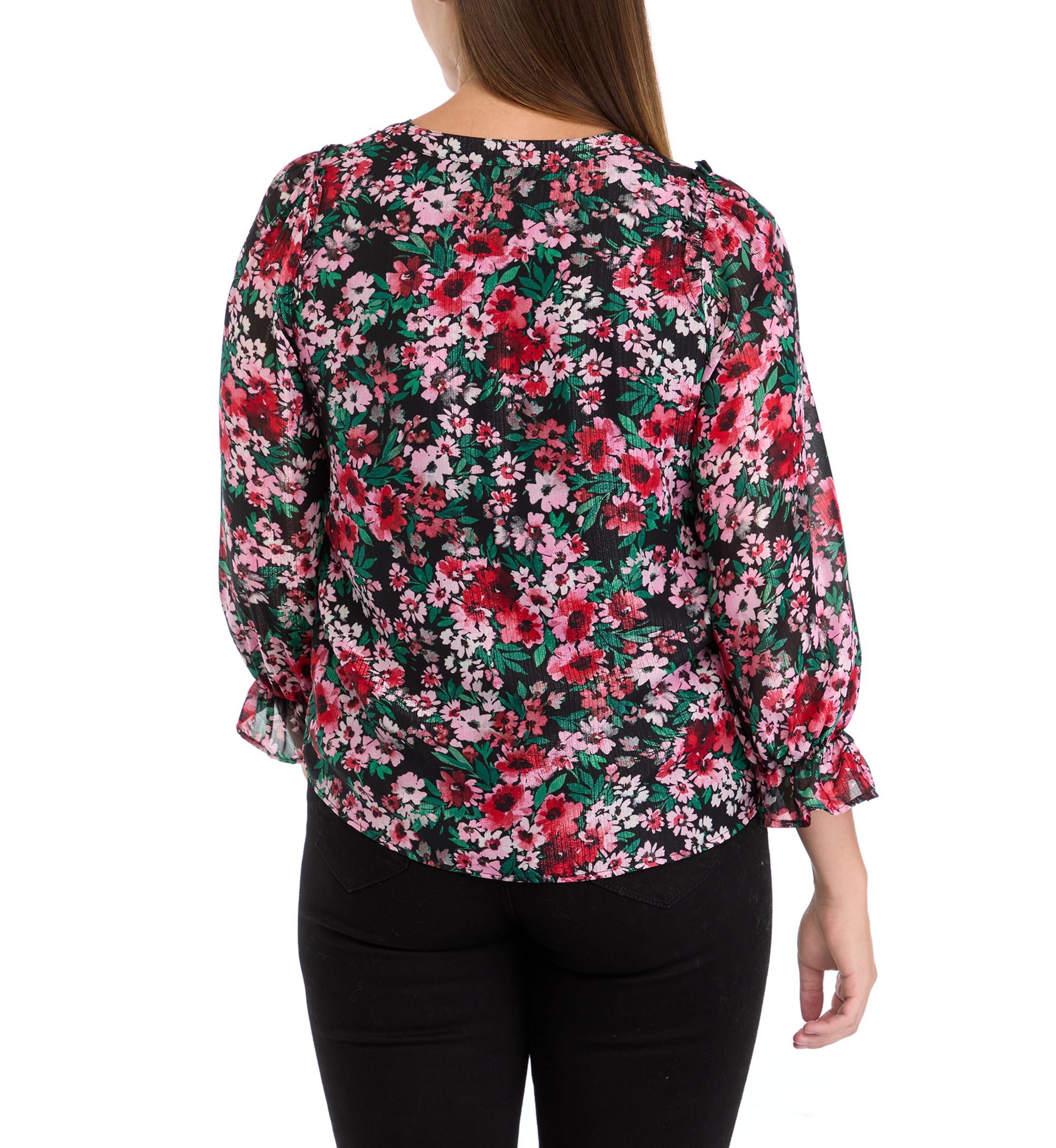 Womens Flutter Sleeve Split Neck Top