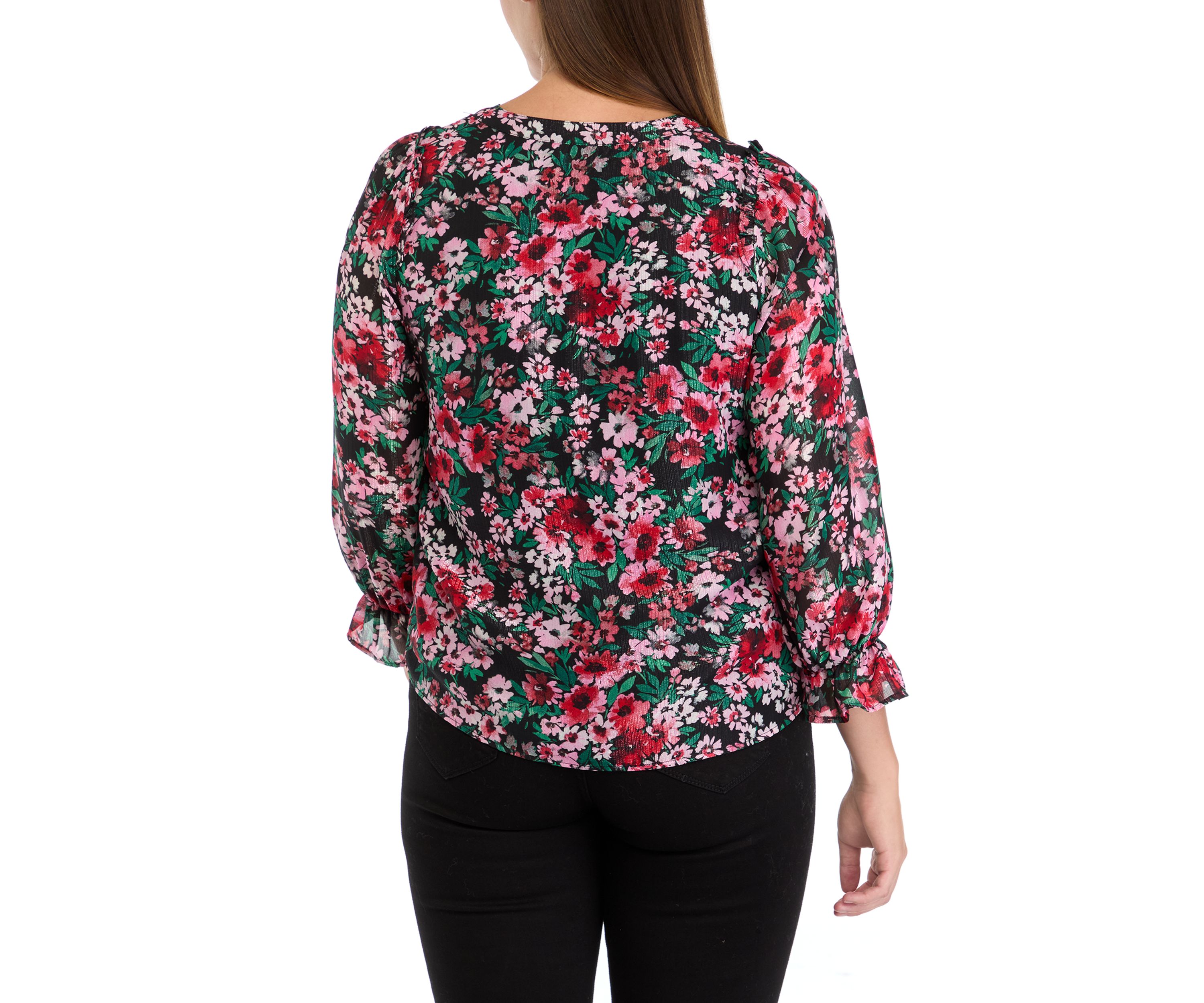 Womens Flutter Sleeve Split Neck Top