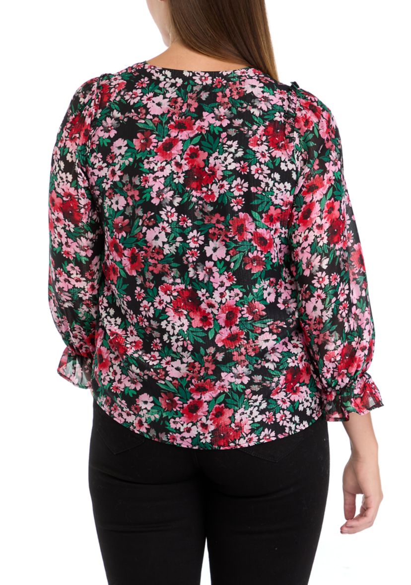 Womens Flutter Sleeve Split Neck Top