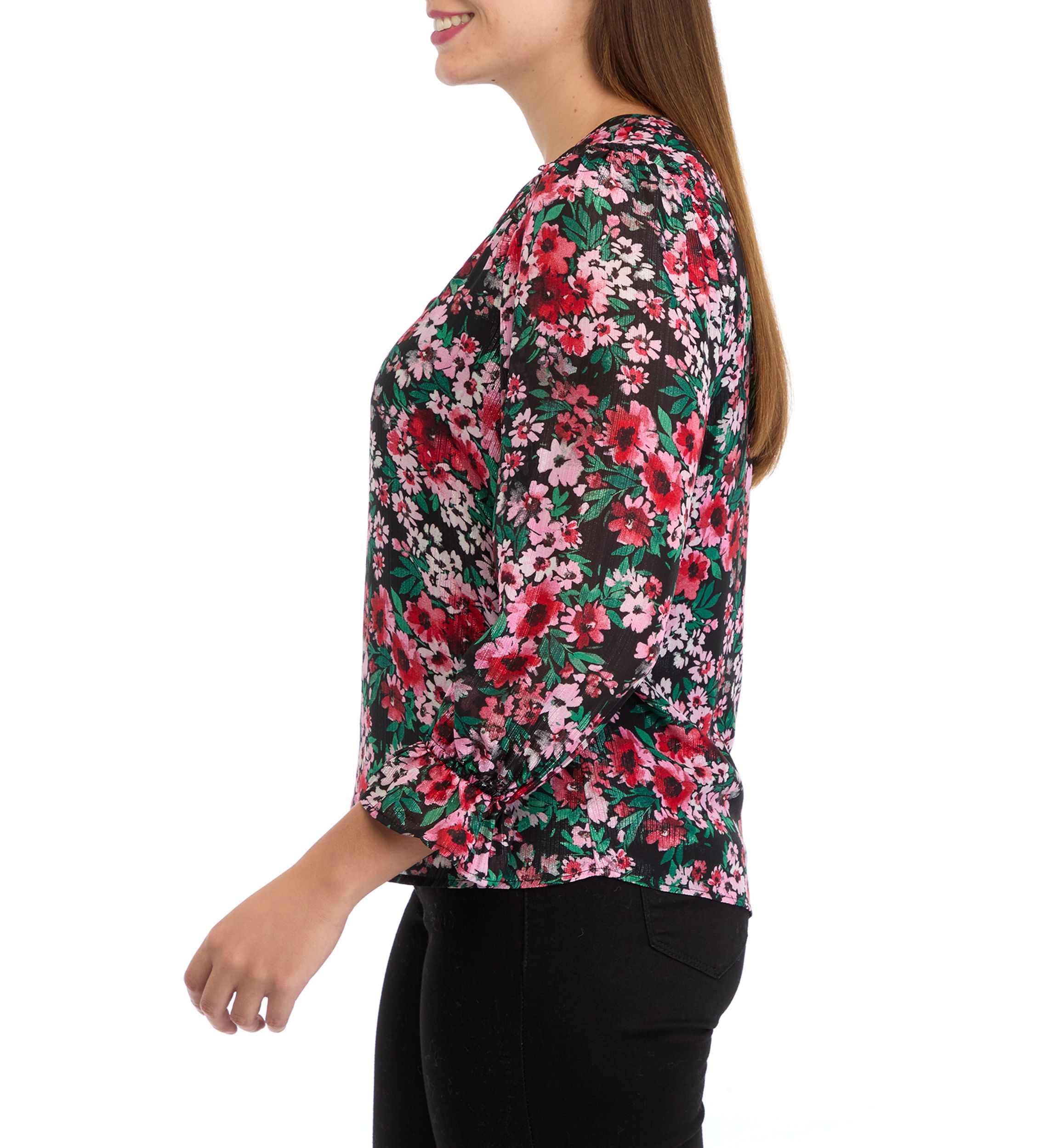 Womens Flutter Sleeve Split Neck Top