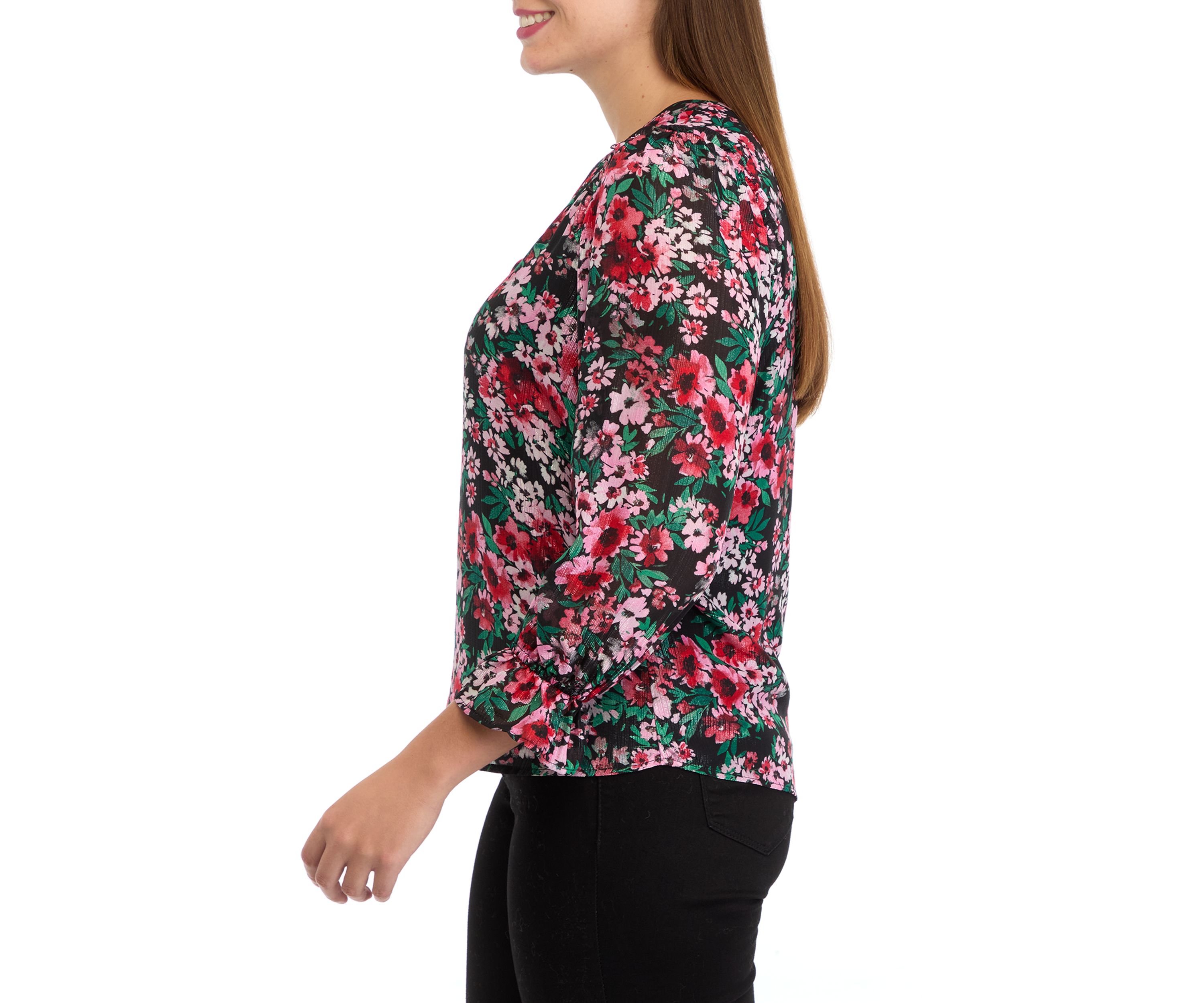 Womens Flutter Sleeve Split Neck Top