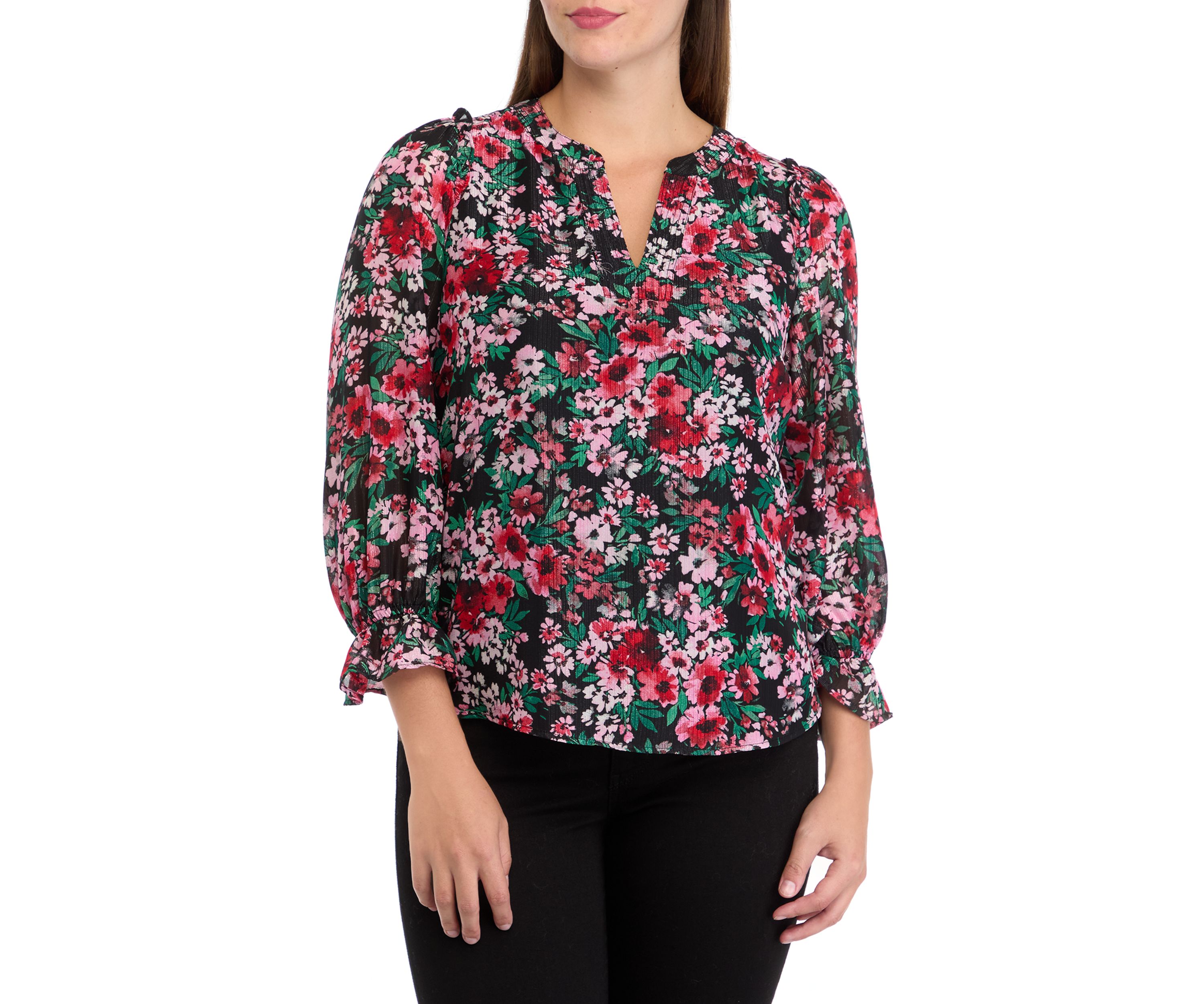 Petite Flutter Sleeve Split Neck Top