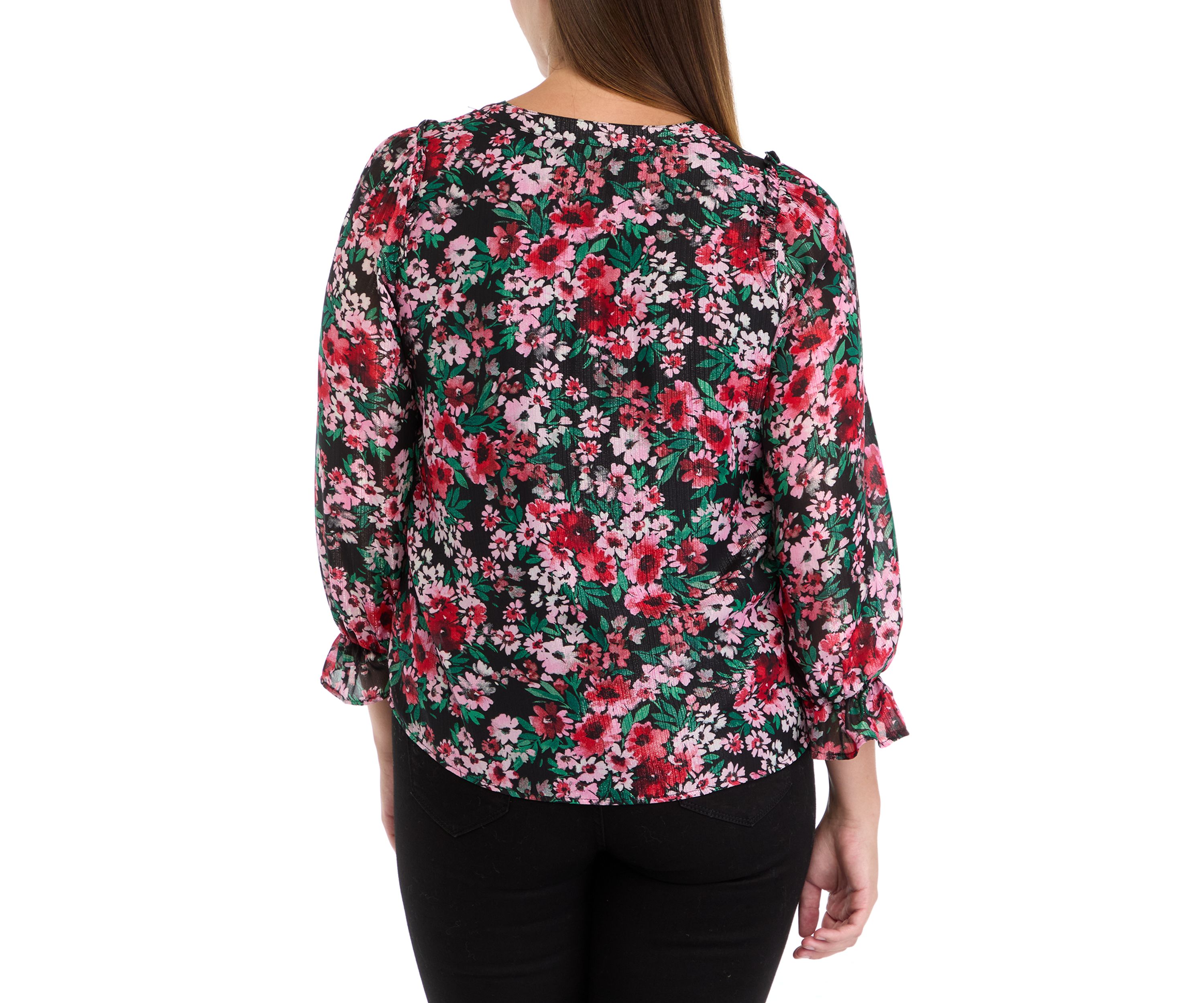 Petite Flutter Sleeve Split Neck Top
