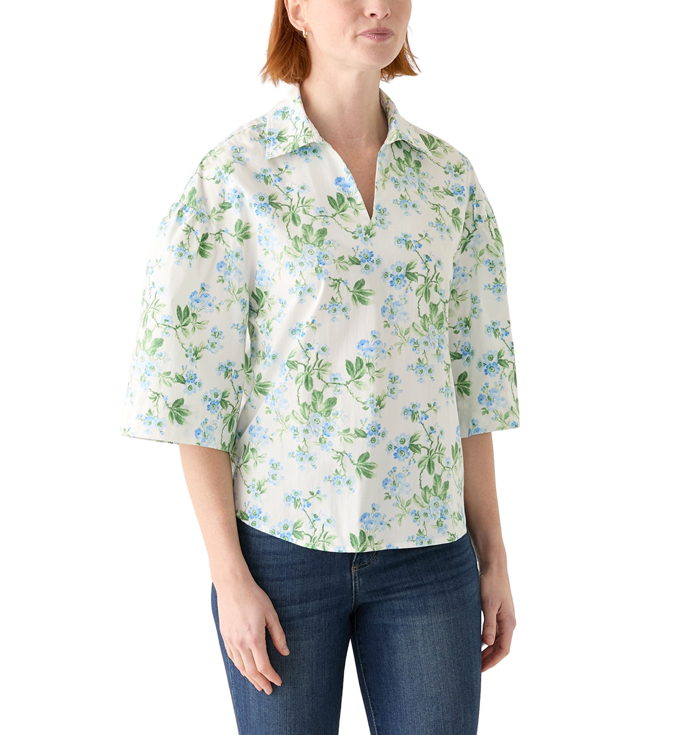 Womens 3/4 Popover Poplin Top 
