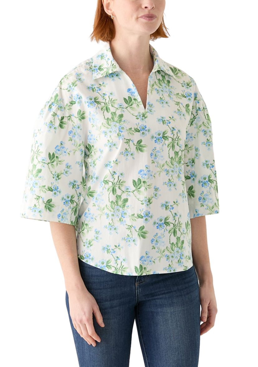  Womens 3/4 Popover Poplin Top 