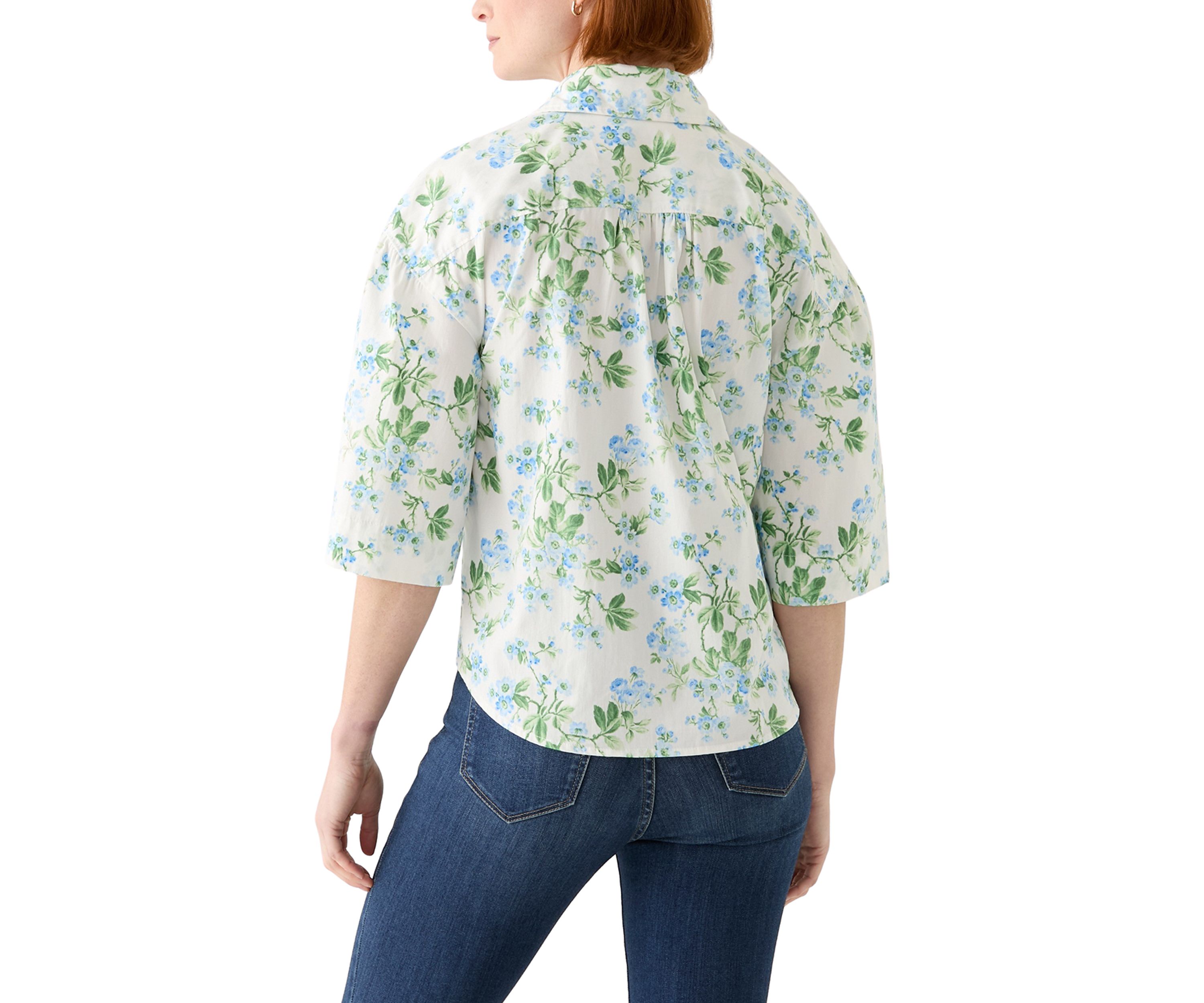  Womens 3/4 Popover Poplin Top 