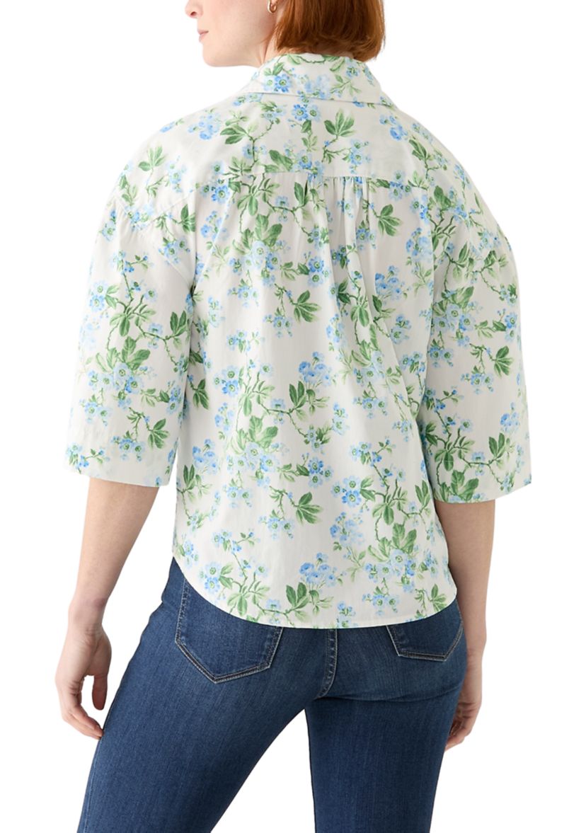  Womens 3/4 Popover Poplin Top 