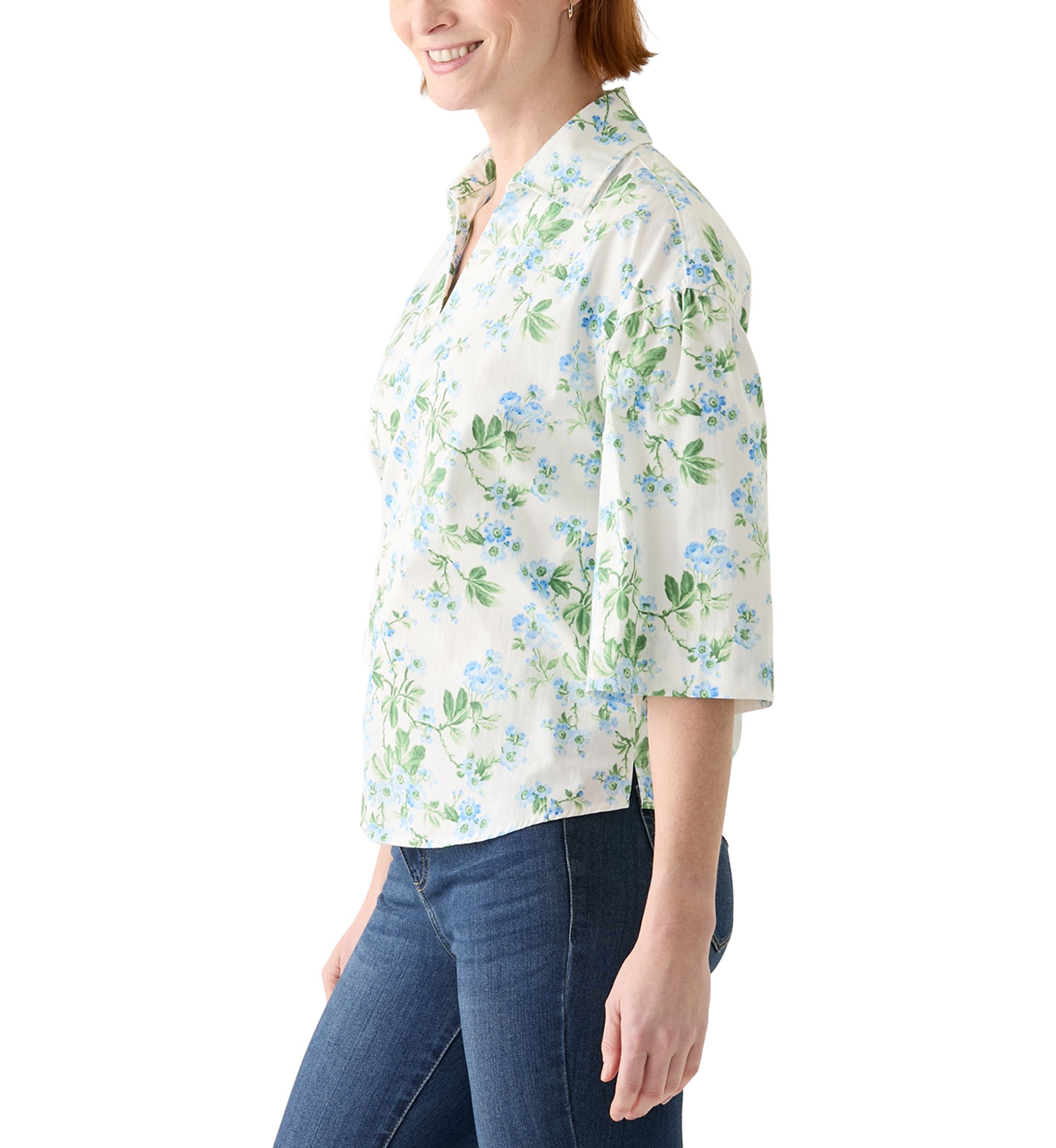  Womens 3/4 Popover Poplin Top 