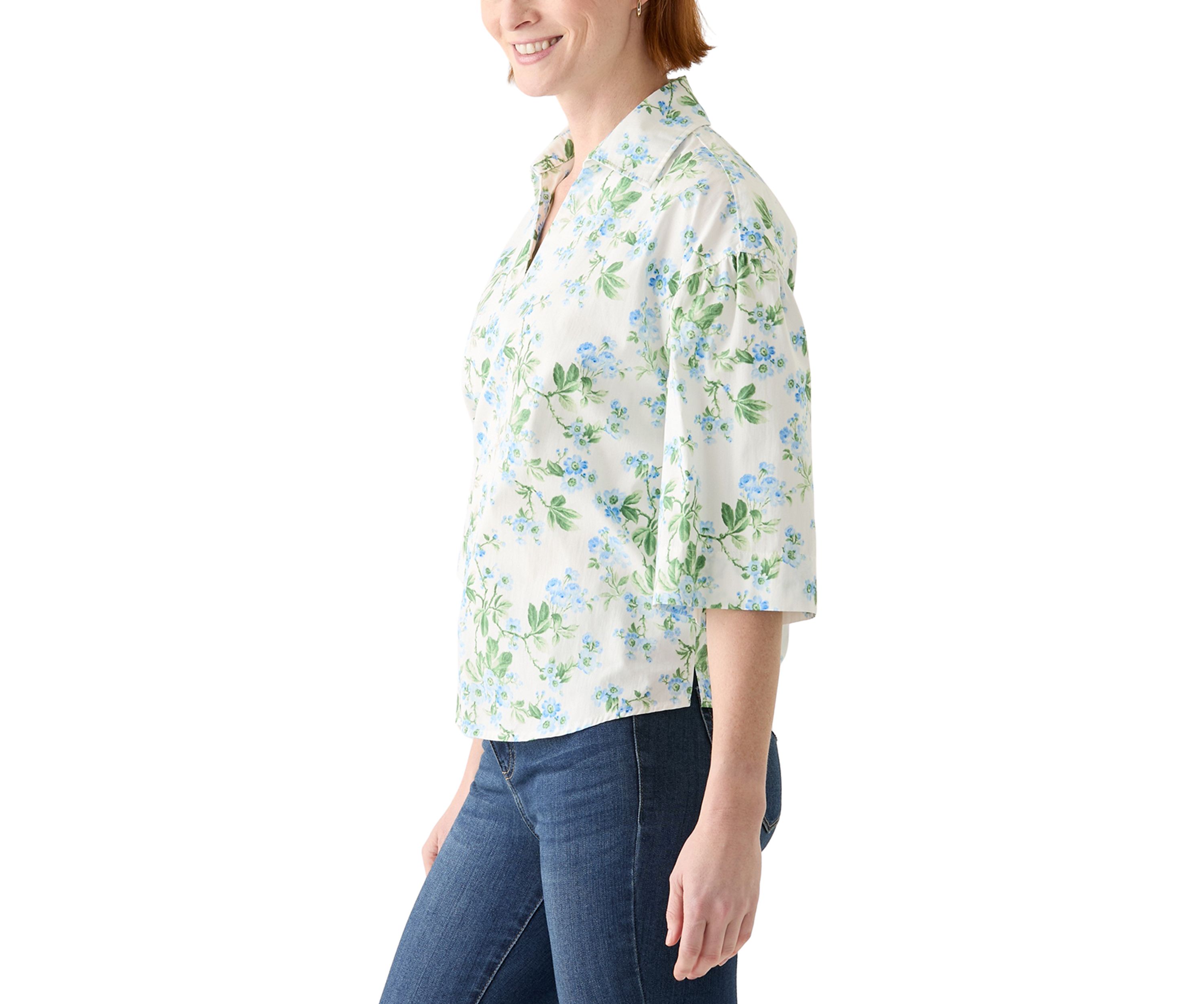  Womens 3/4 Popover Poplin Top 