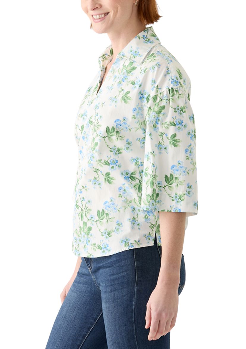  Womens 3/4 Popover Poplin Top 