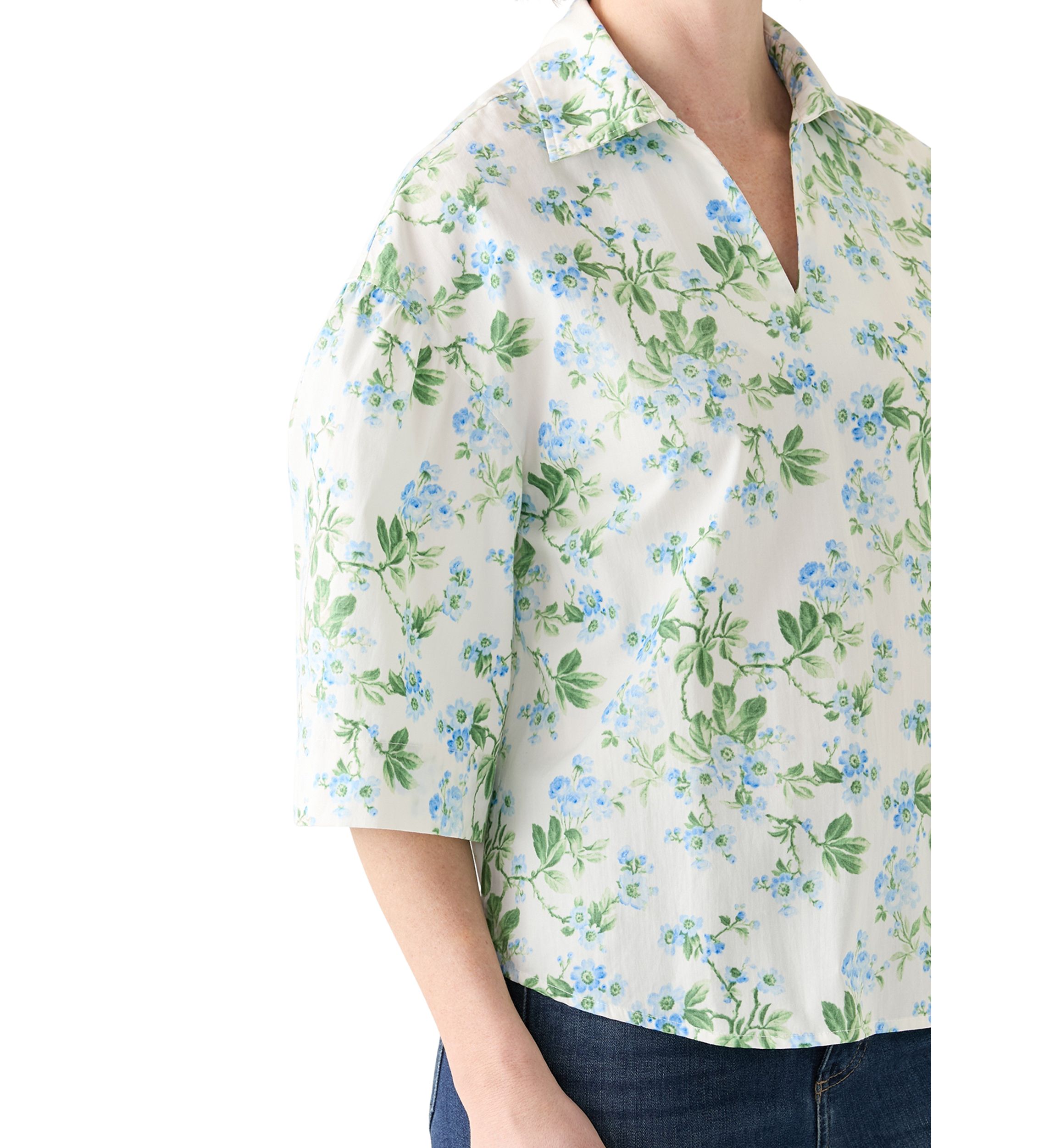 Womens 3/4 Popover Poplin Top 