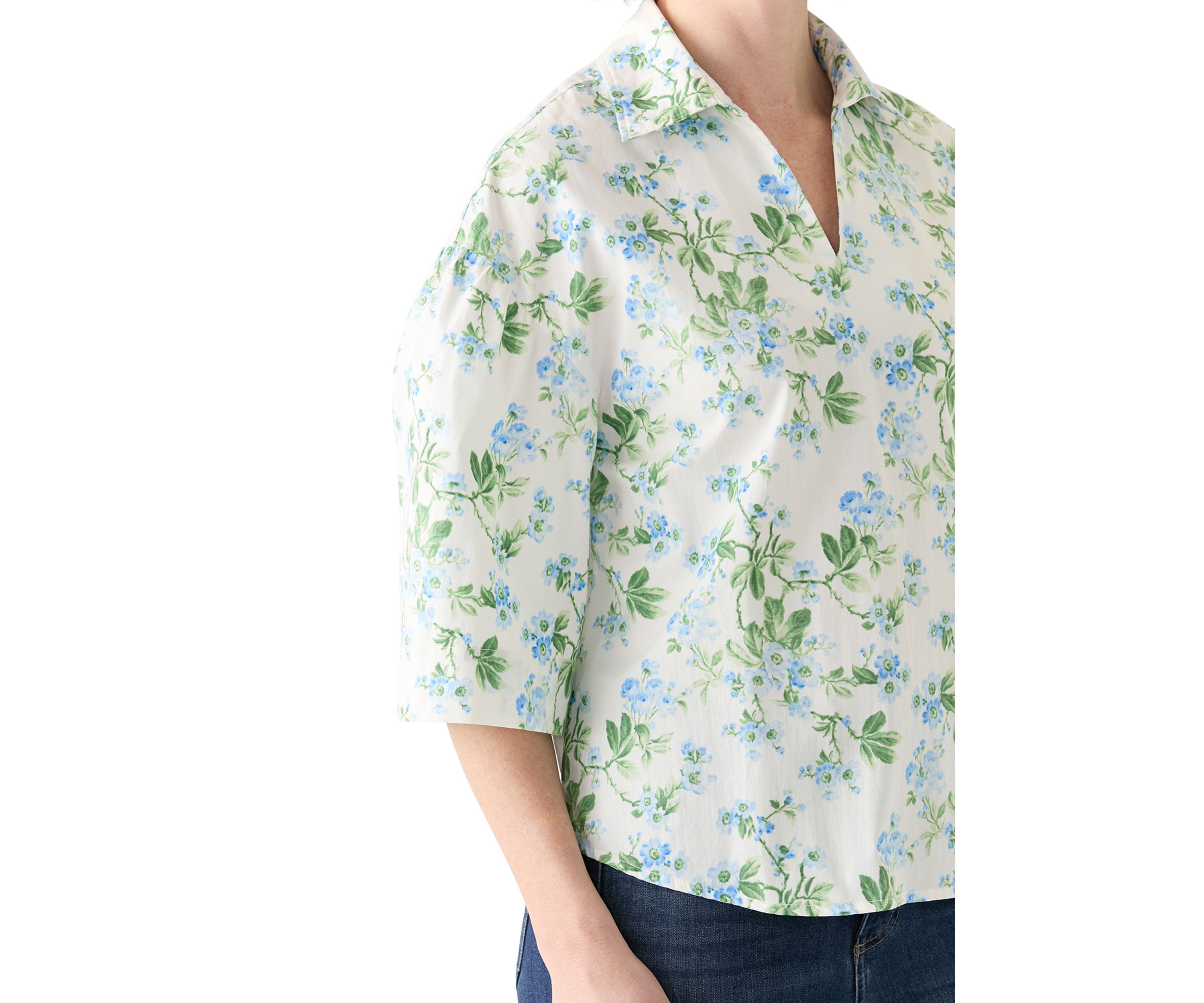  Womens 3/4 Popover Poplin Top 