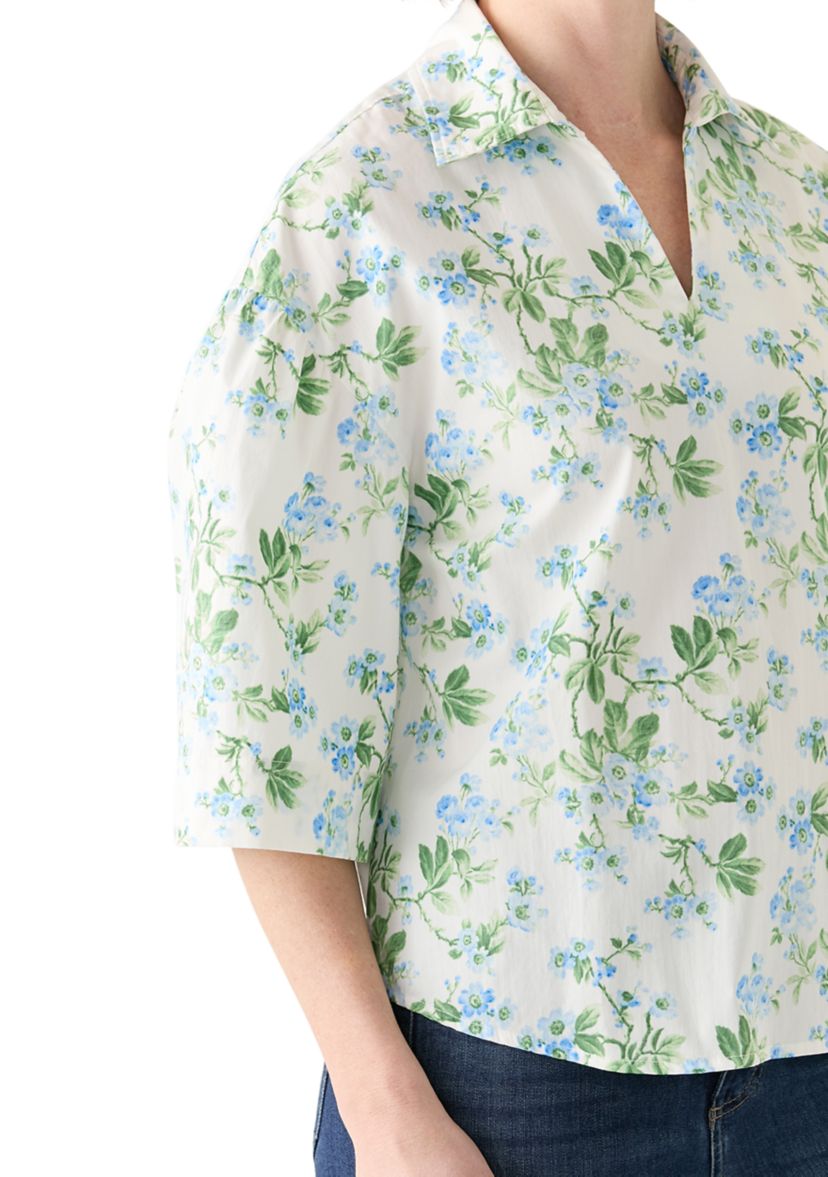  Womens 3/4 Popover Poplin Top 
