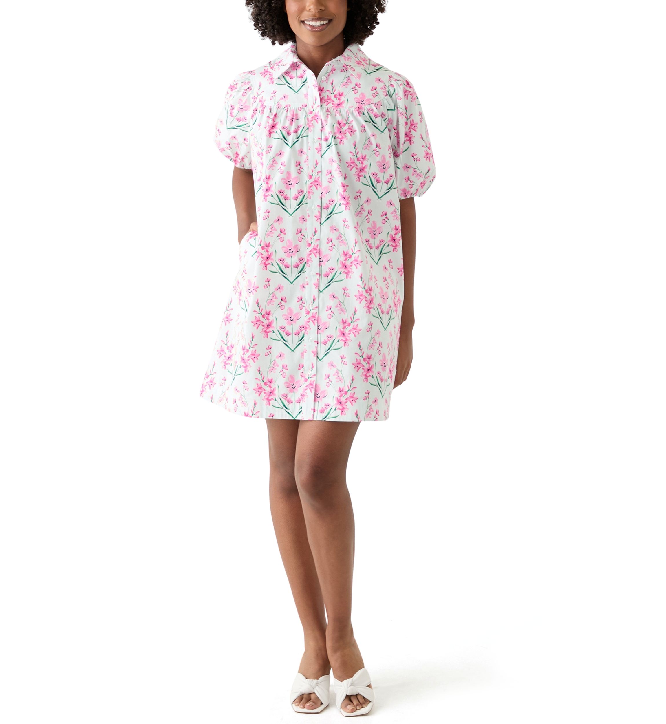 Womens Printed Button Short Dress