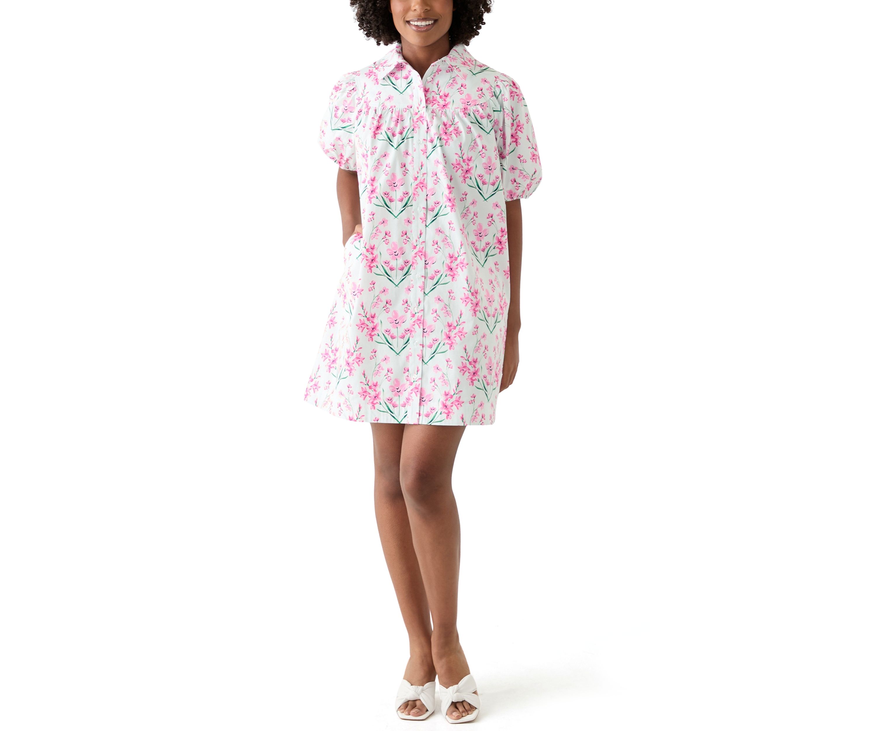 Womens Printed Button Short Dress